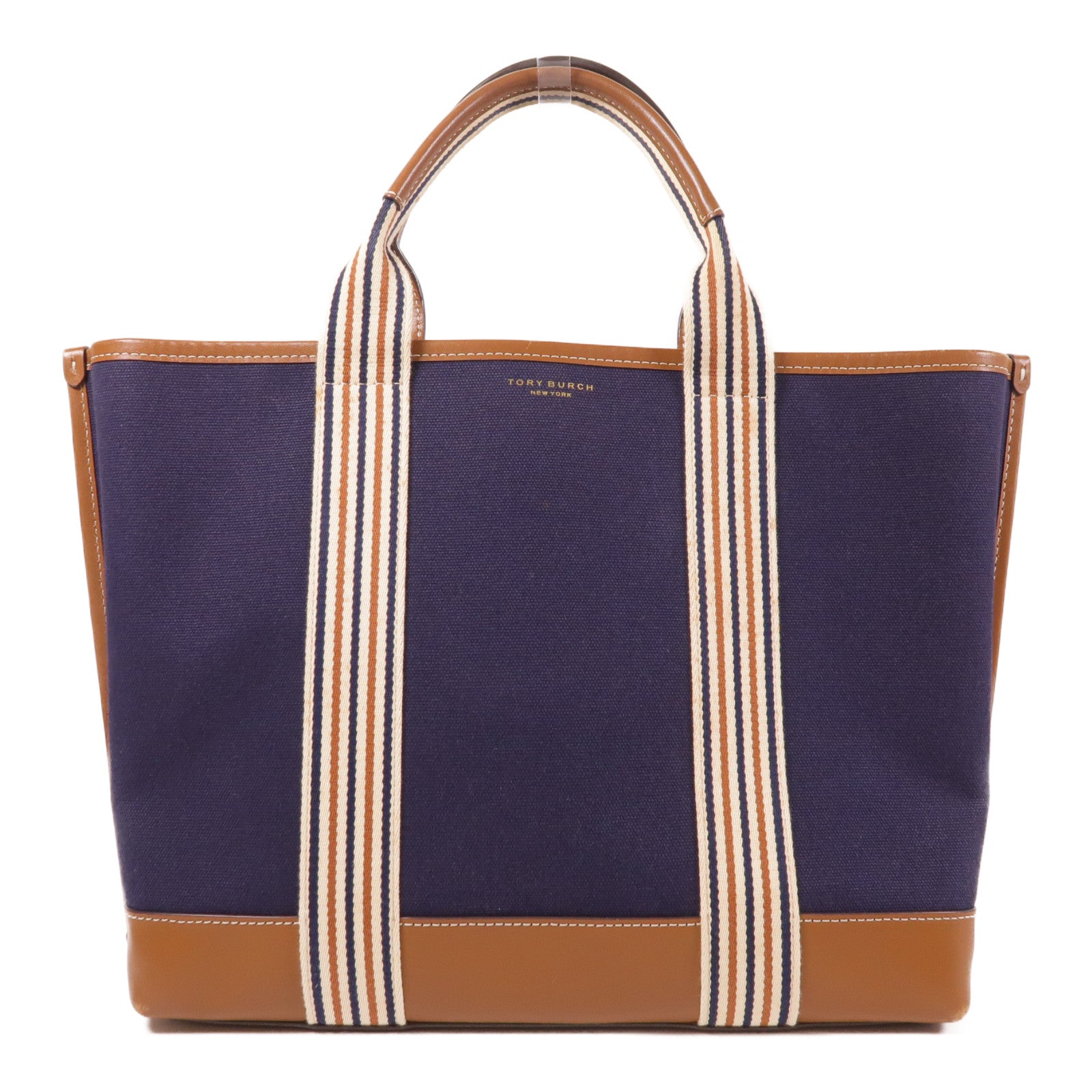 Tory Burch (PRICE DOWN) GHW Hand Bag/Tote Bag Canvas/Leather Blue/Brown