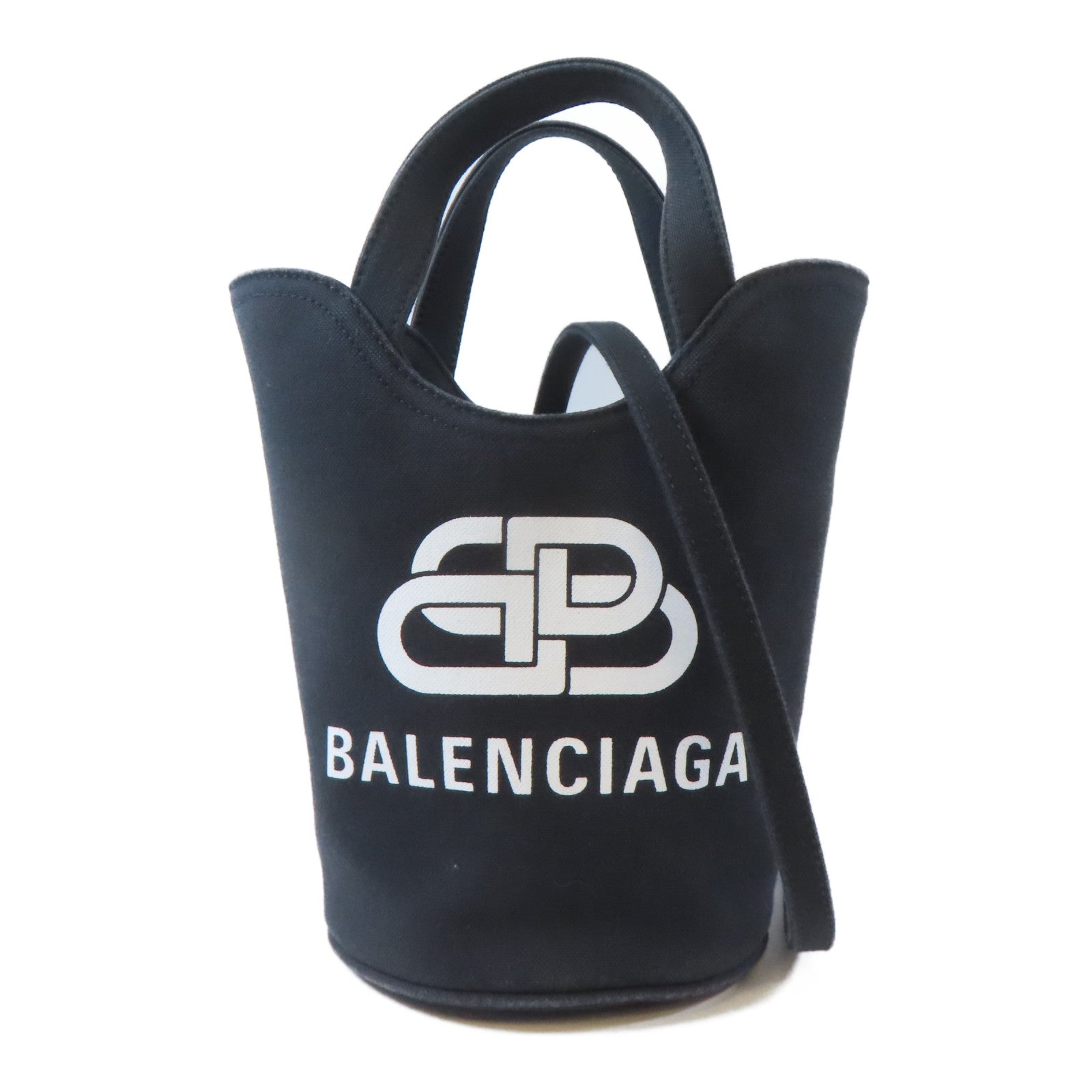 BALENCIAGA 帆布Wave Tote XS銀扣手挽肩背兩用袋黑色