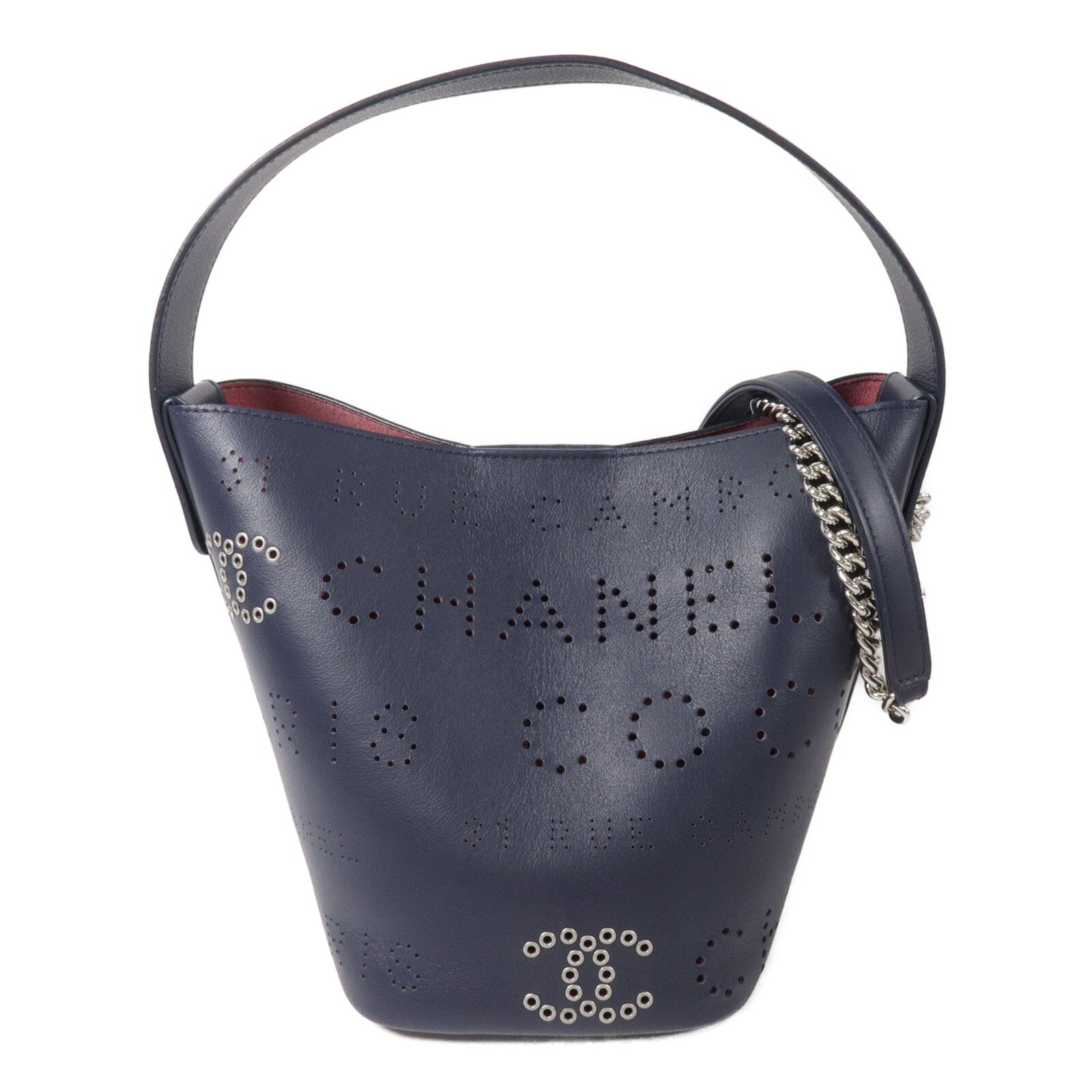 CHANEL 牛皮皮革/Tweed Piercing Light Bucket Bag鏈帶肩背袋