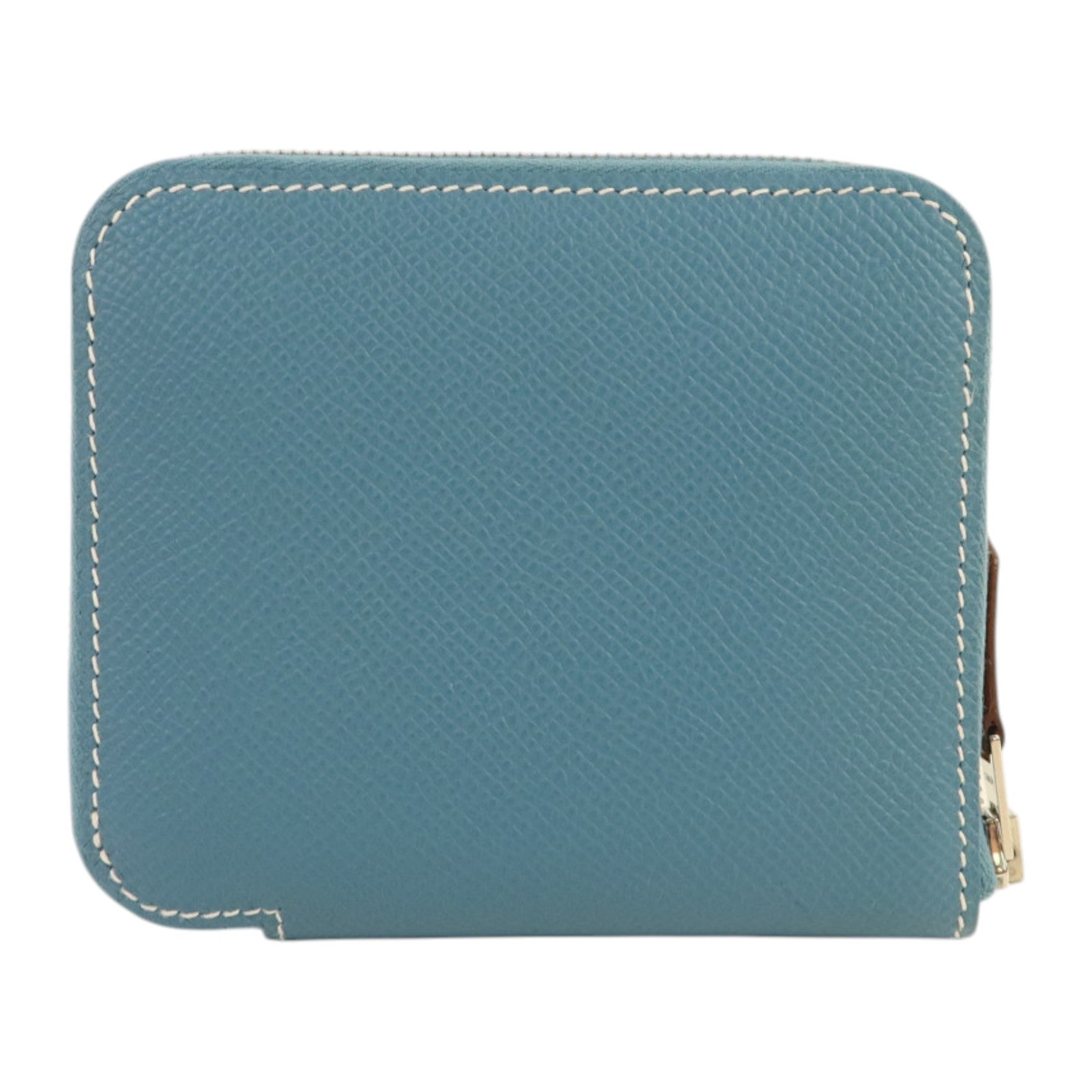 HERMES Epsom皮革Silk In Compact銀扣錢包Blue Jeans