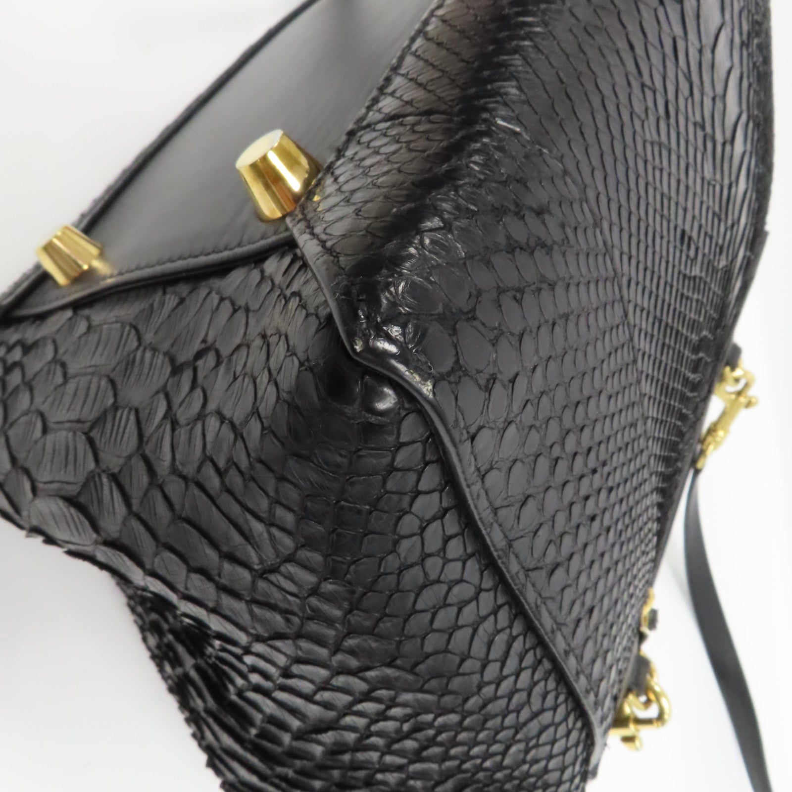 CELINE 【激減優惠】蛇皮皮革Belt Bag金扣手挽肩背兩用袋黑色