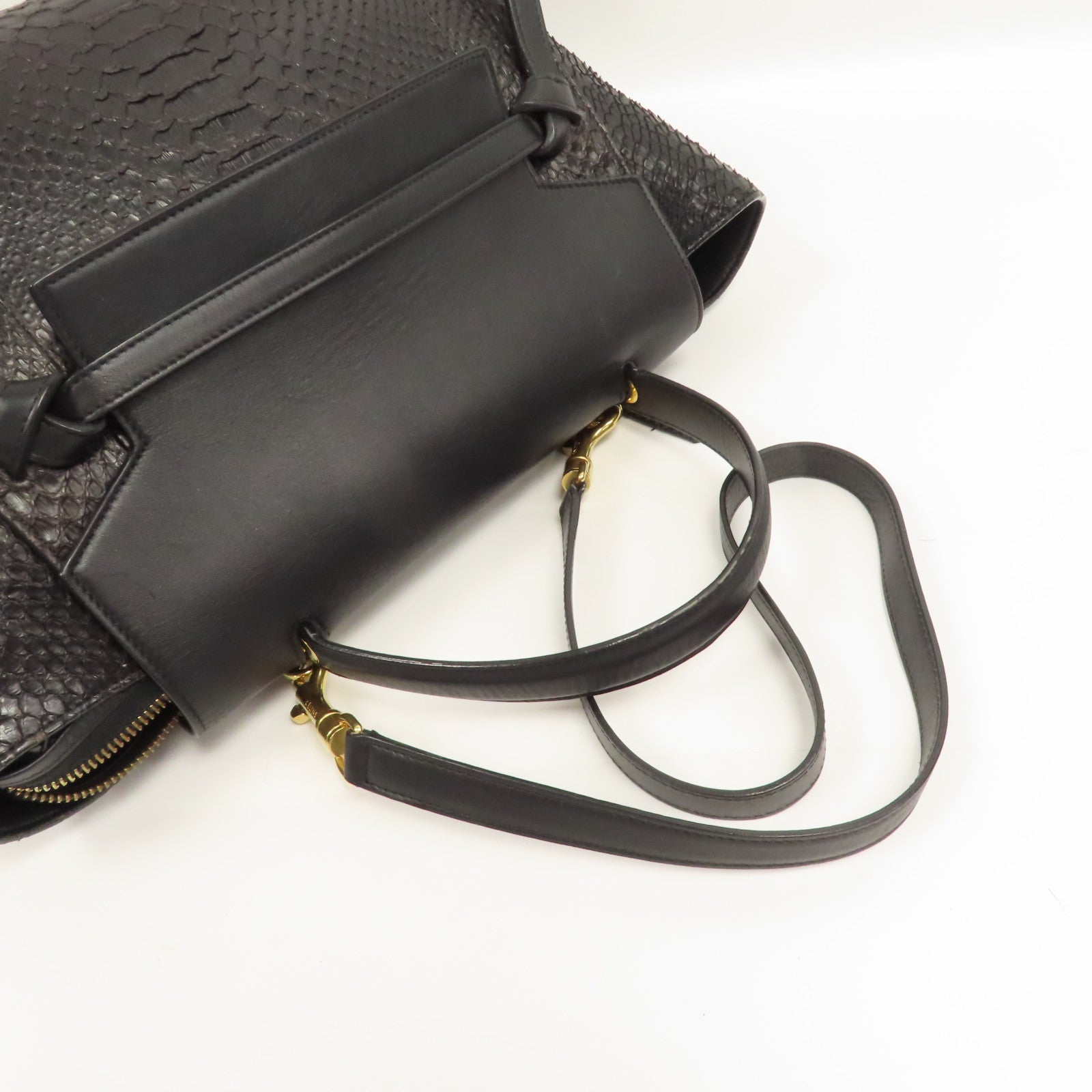 CELINE 【激減優惠】蛇皮皮革Belt Bag金扣手挽肩背兩用袋黑色