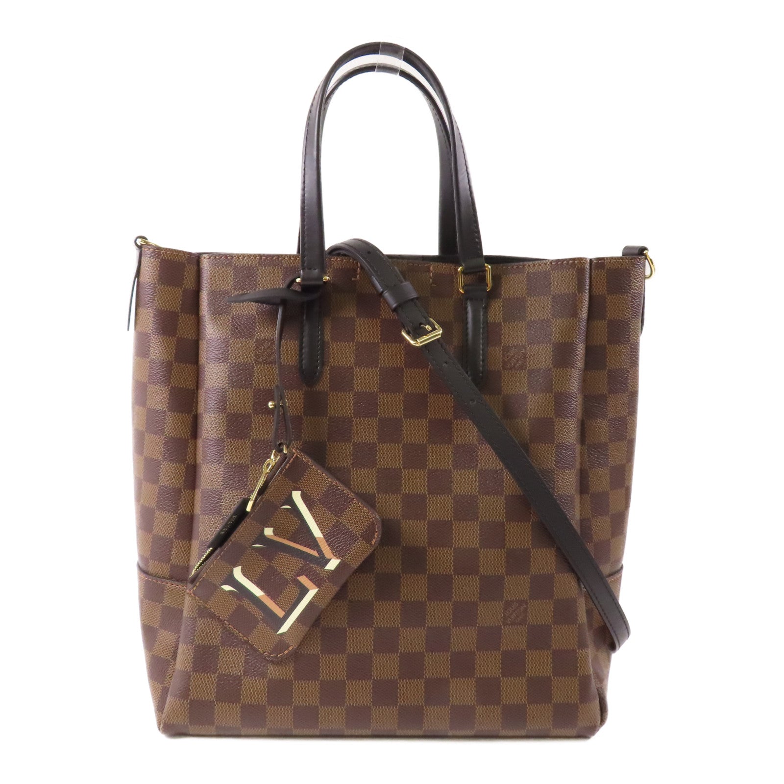 LOUIS VUITTON Damier Belmont金扣手挽肩背兩用袋