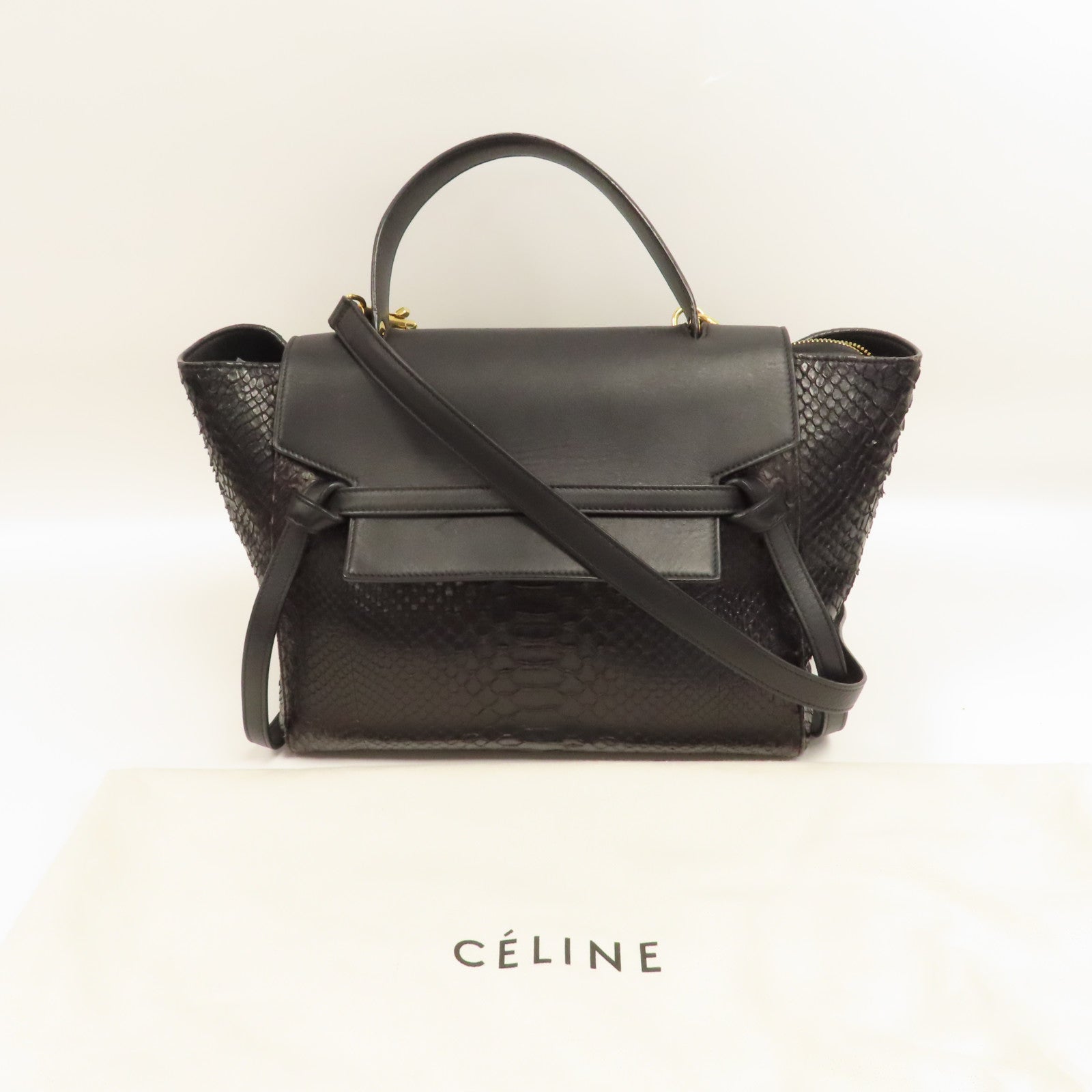 CELINE 【激減優惠】蛇皮皮革Belt Bag金扣手挽肩背兩用袋黑色