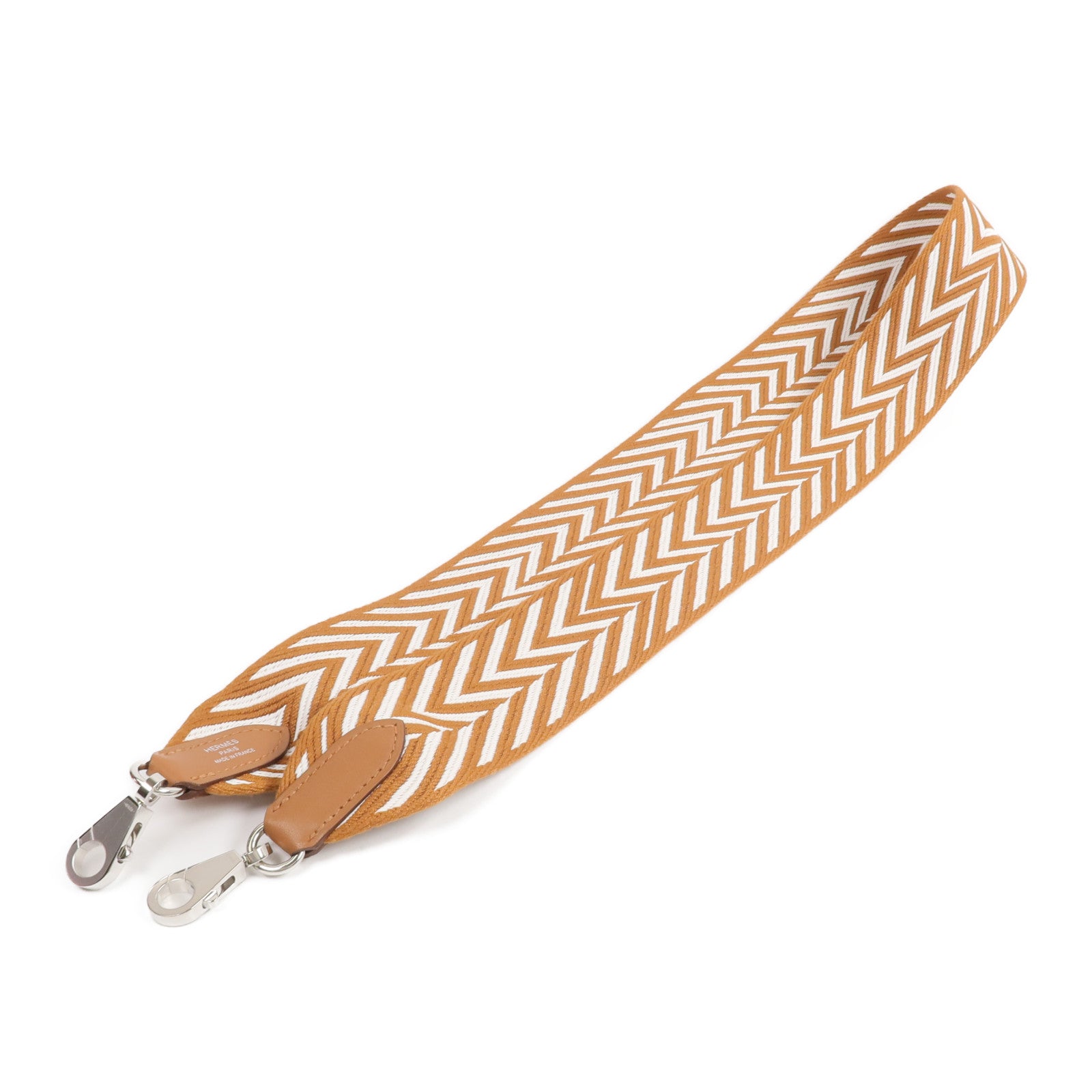 HERMES 帆布/Swift皮革Sangle Zigza Bag Strap肩帶Gold/Blanc