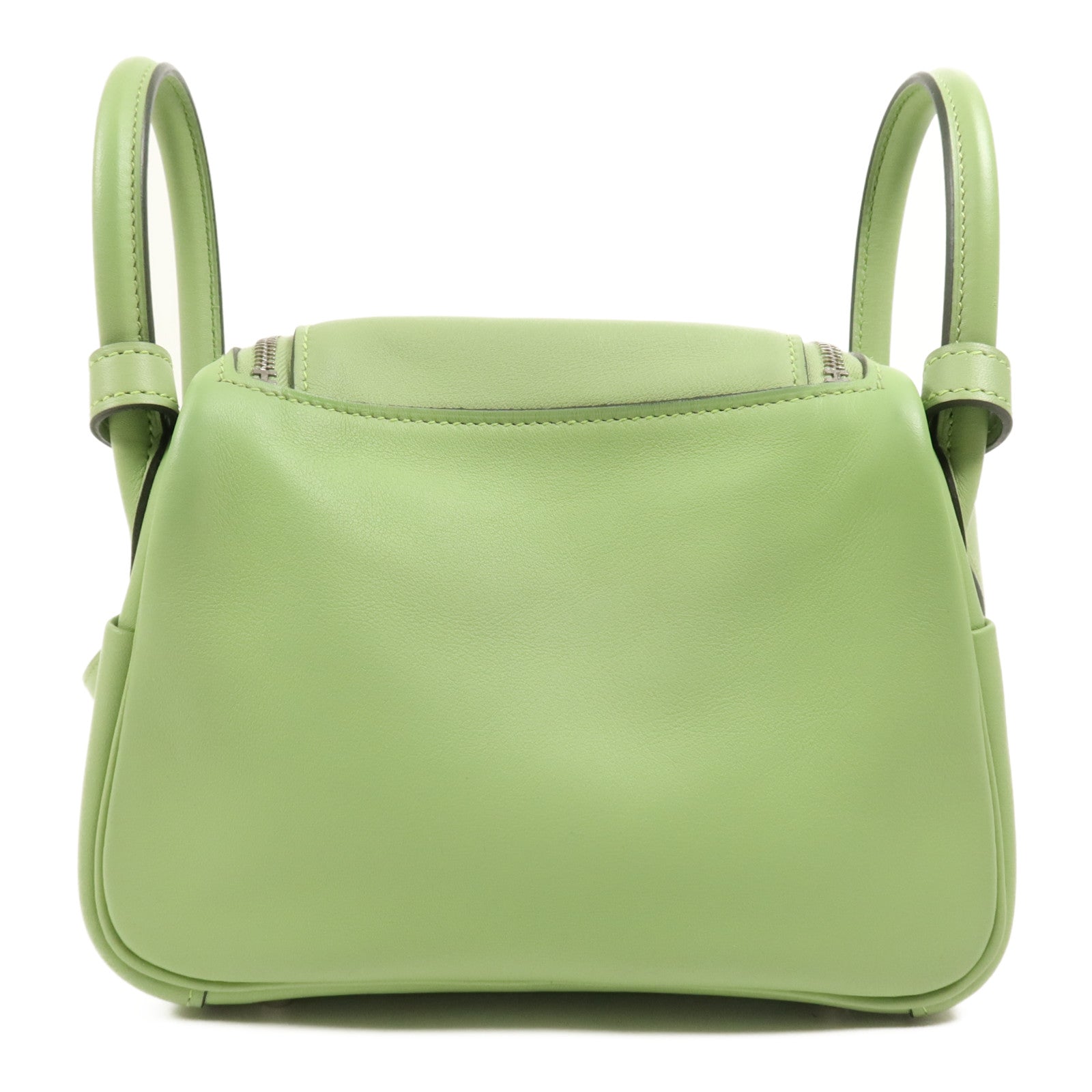 HERMES Swift皮革Mini Lindy銀扣手挽肩背兩用袋Vert Criquet