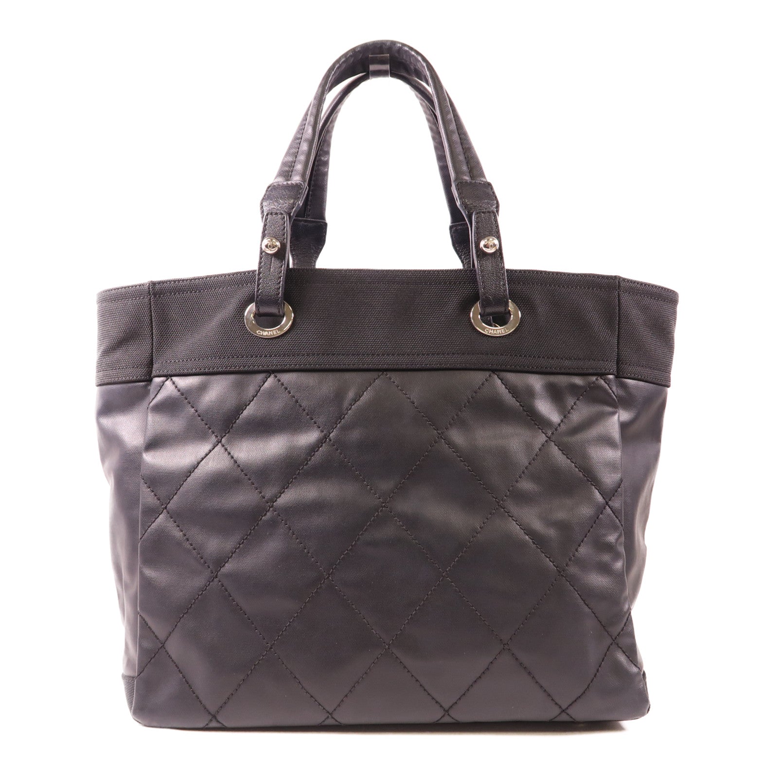 CHANEL 皮革/尼龍Paris Biarritz Tote銀扣手挽袋