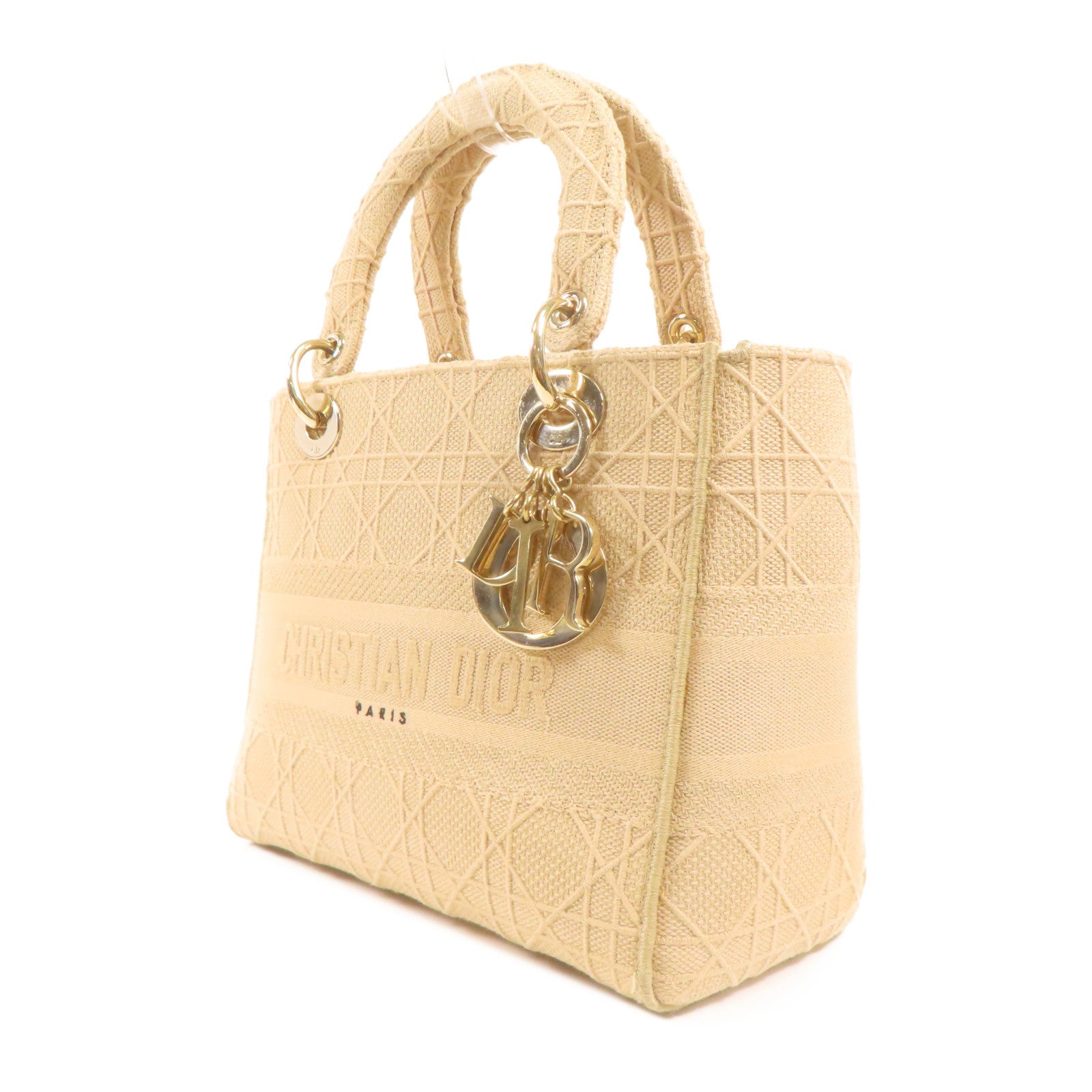 Dior CD GHW Lady Dior D-Lite 2 Way Bag M0565OREY Canvas Beige