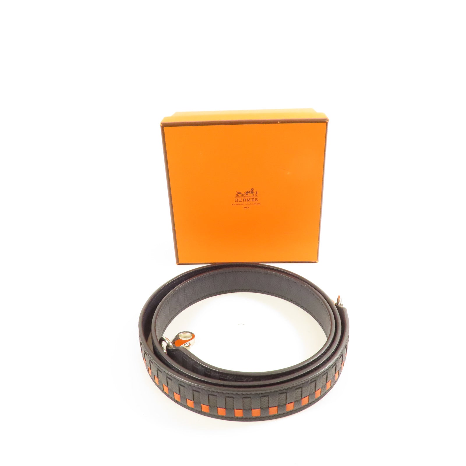 HERMES【激減優惠】 Epsom皮革Strap 105cm銀扣肩背帶Bleu Saphir