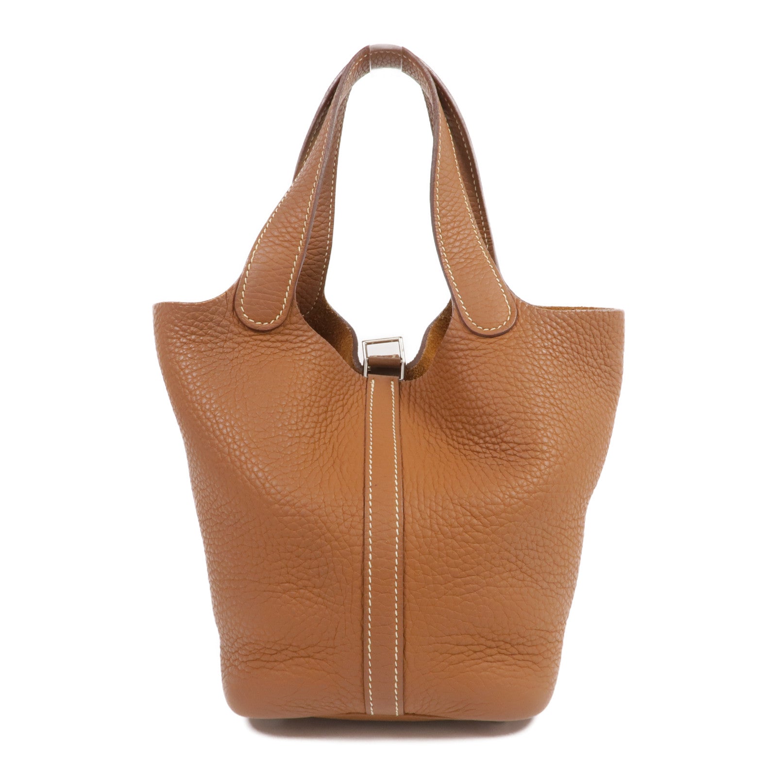 HERMES Clemence皮革Picotin PM銀扣手挽袋Gold