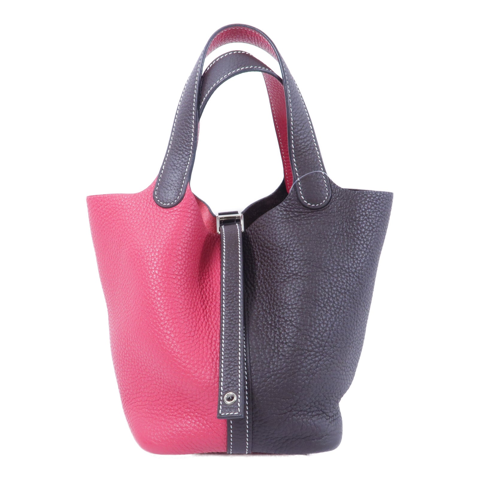 HERMES Clemence皮革Picotin PM手挽袋Rouge Sellier/Frambo