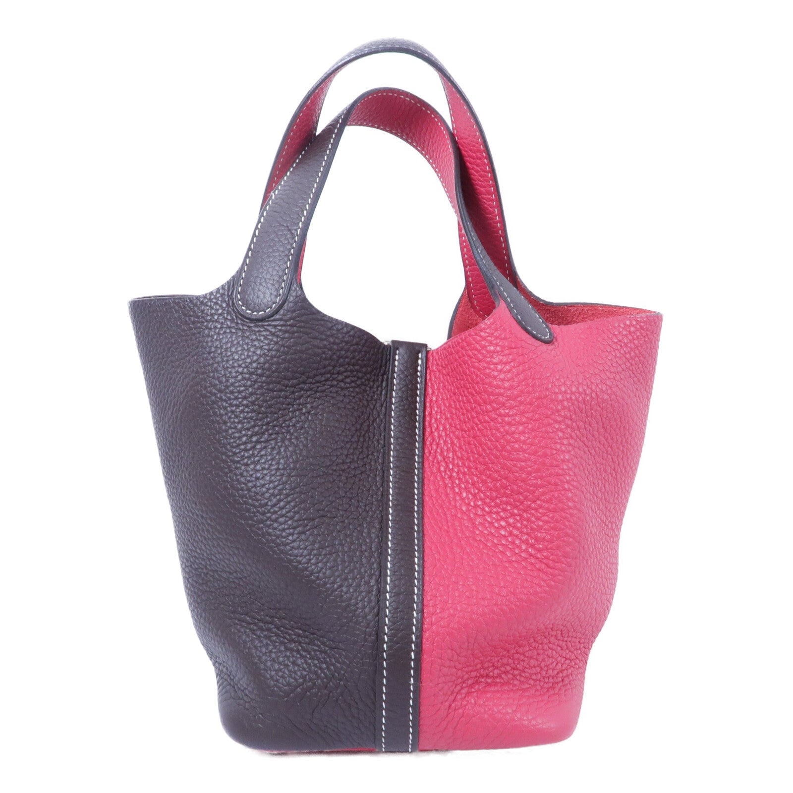 HERMES Clemence皮革Picotin PM手挽袋Rouge Sellier/Frambo