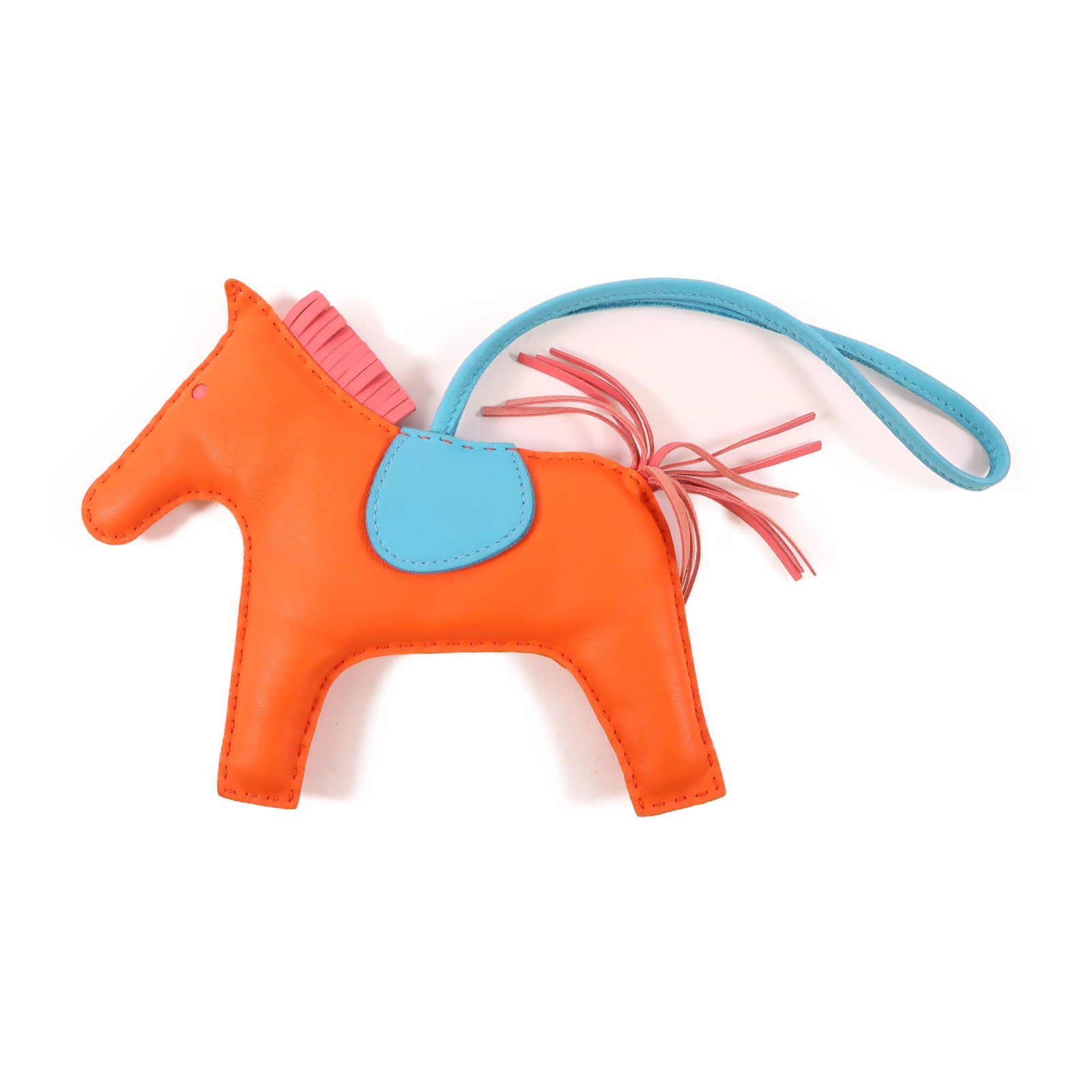 HERMES Milo皮革Rodeo GM掛飾Orange/Blue