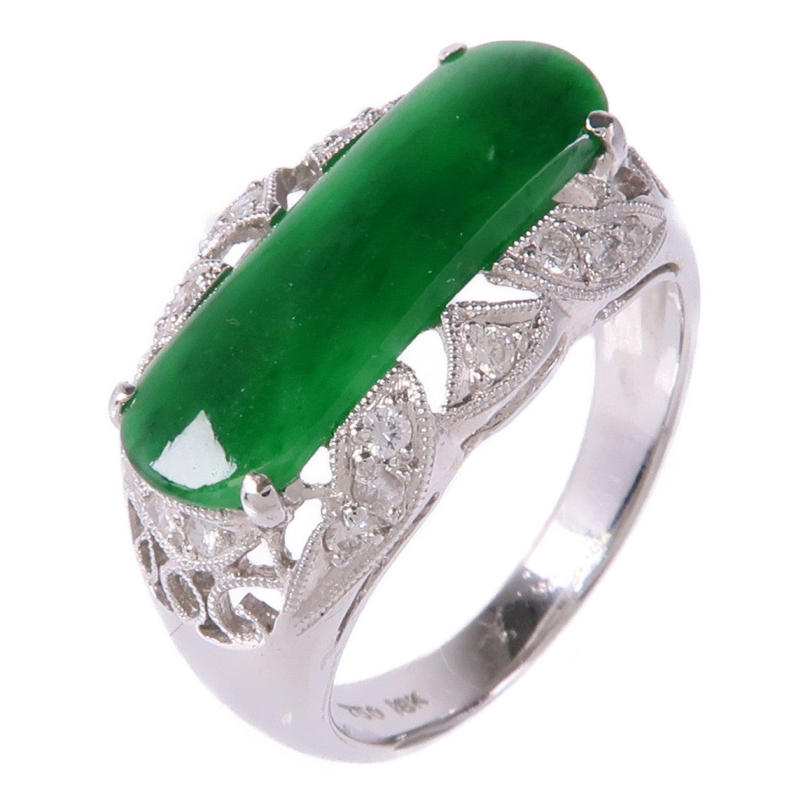 JEWELRY 18K白金Jade/Diamond Ring翡翠/鑽石戒指US#6