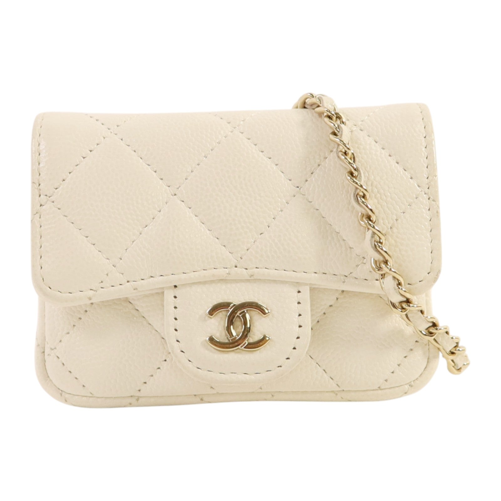 CHANEL 牛皮皮革Mini Bag With Chain金扣鏈帶肩背袋