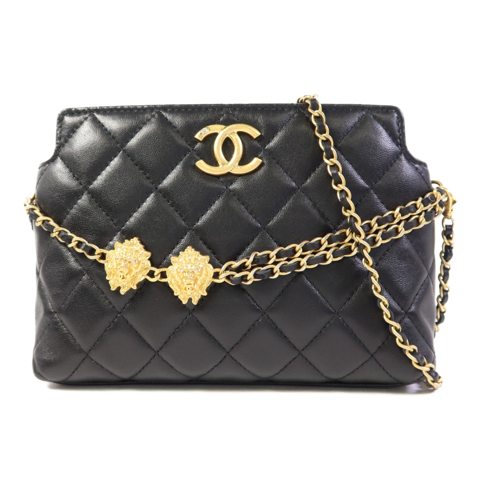 CHANEL 羊皮皮革Handbag金扣手挽袋