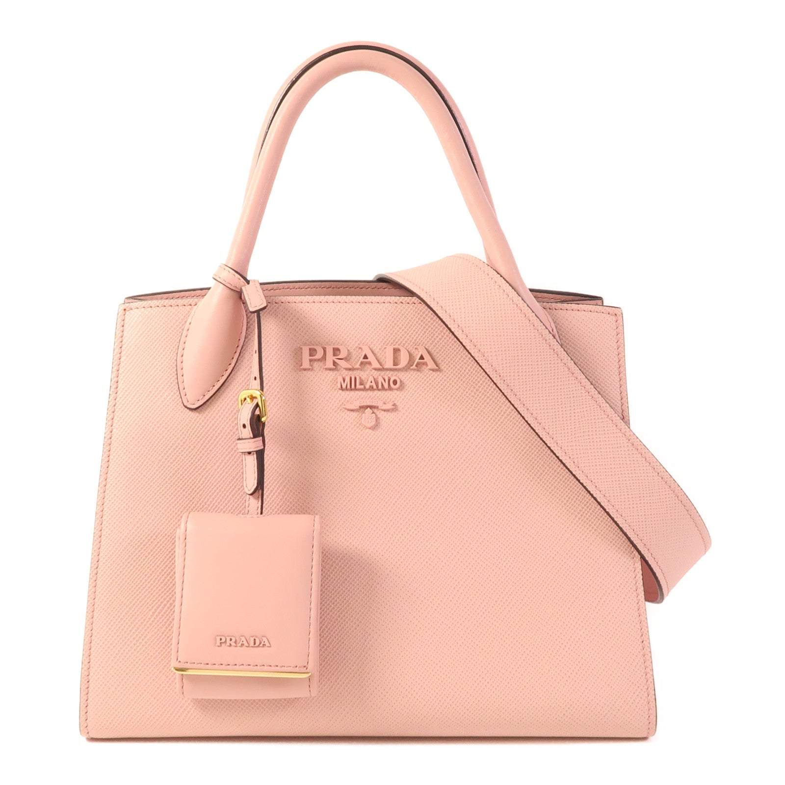 PRADA Saffiano皮革Monochrome金扣手挽肩背兩用袋