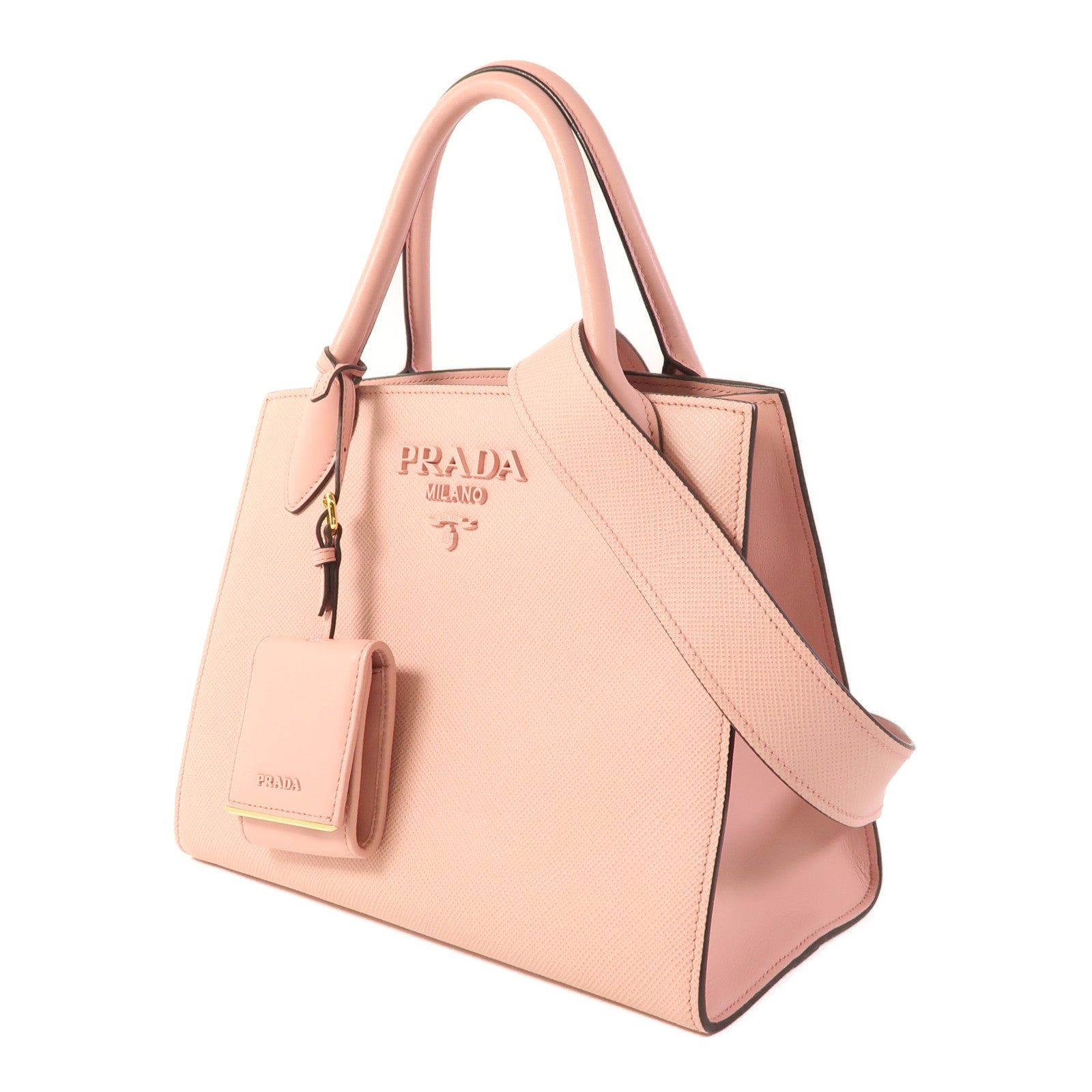 PRADA Saffiano皮革Monochrome金扣手挽肩背兩用袋