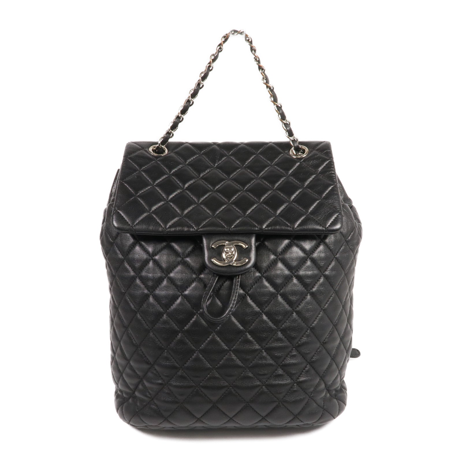 CHANEL 羊皮皮革Backpack銀扣背包