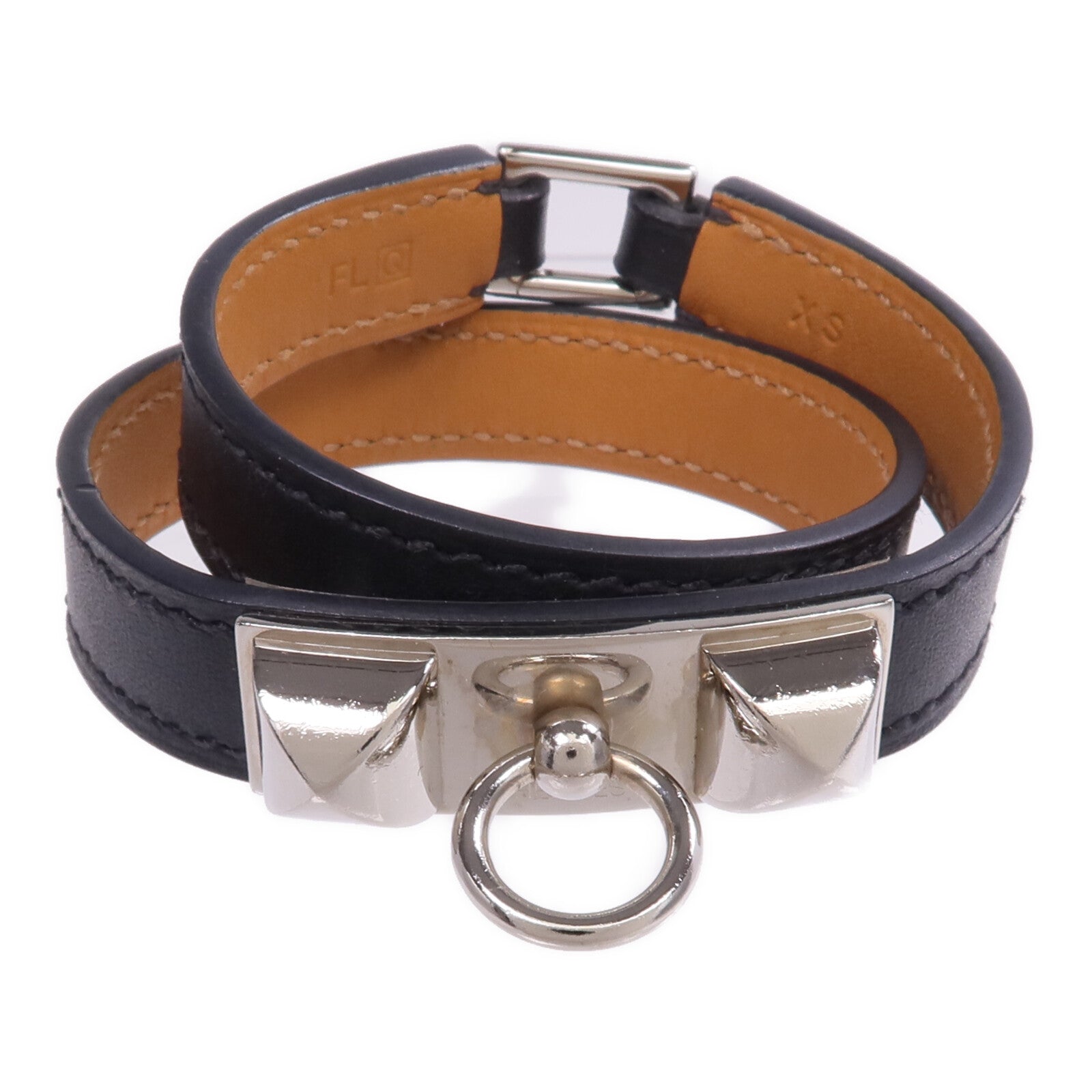 HERMES 【激減優惠】Swift皮革Rivale Double Tour Bracelet銀扣手帶Noir
