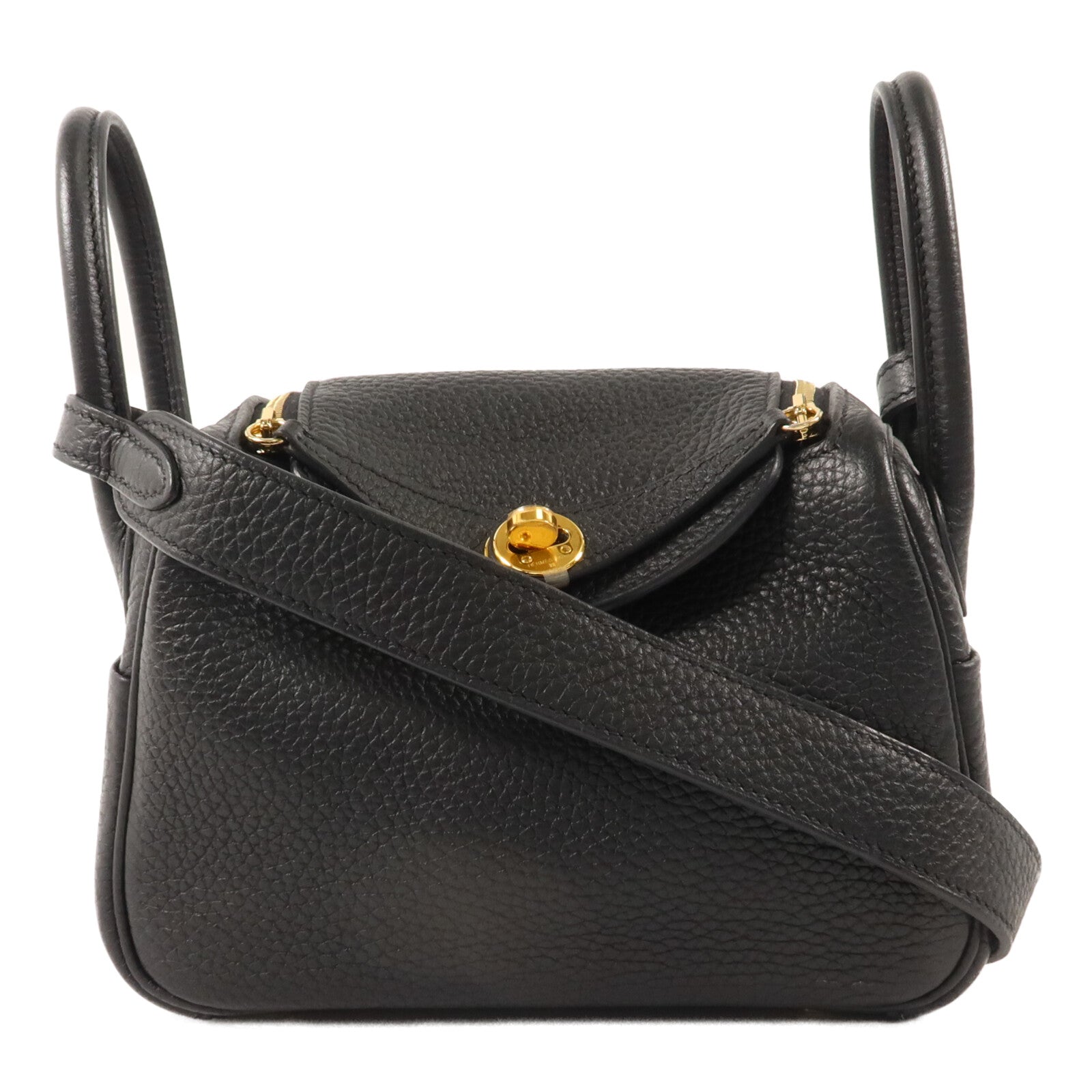 HERMES Clemence皮革Mini Lindy金扣手挽肩背兩用袋Noir