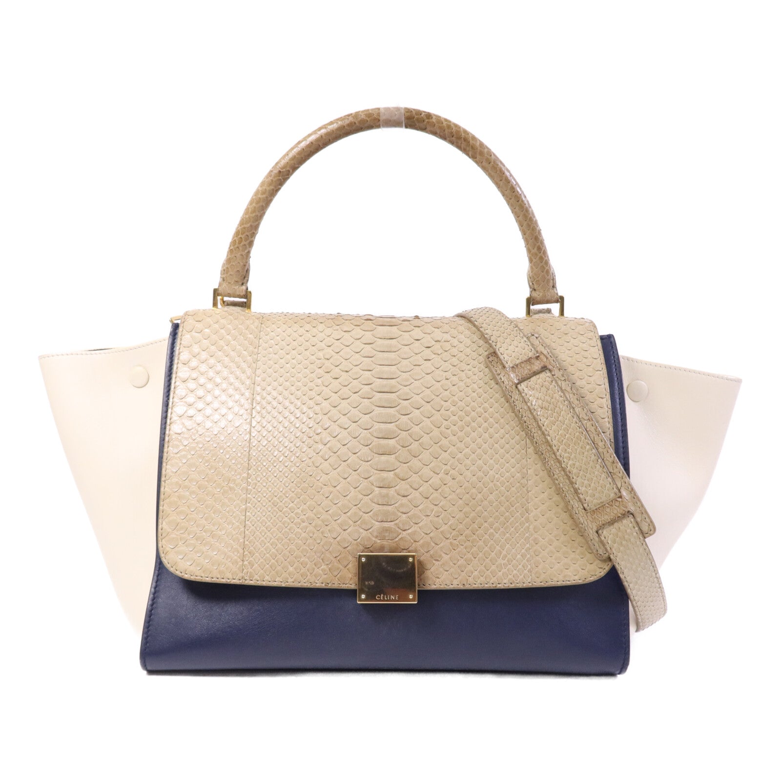 CELINE 牛皮/蛇皮皮革Trapeze金扣手挽肩背兩用袋