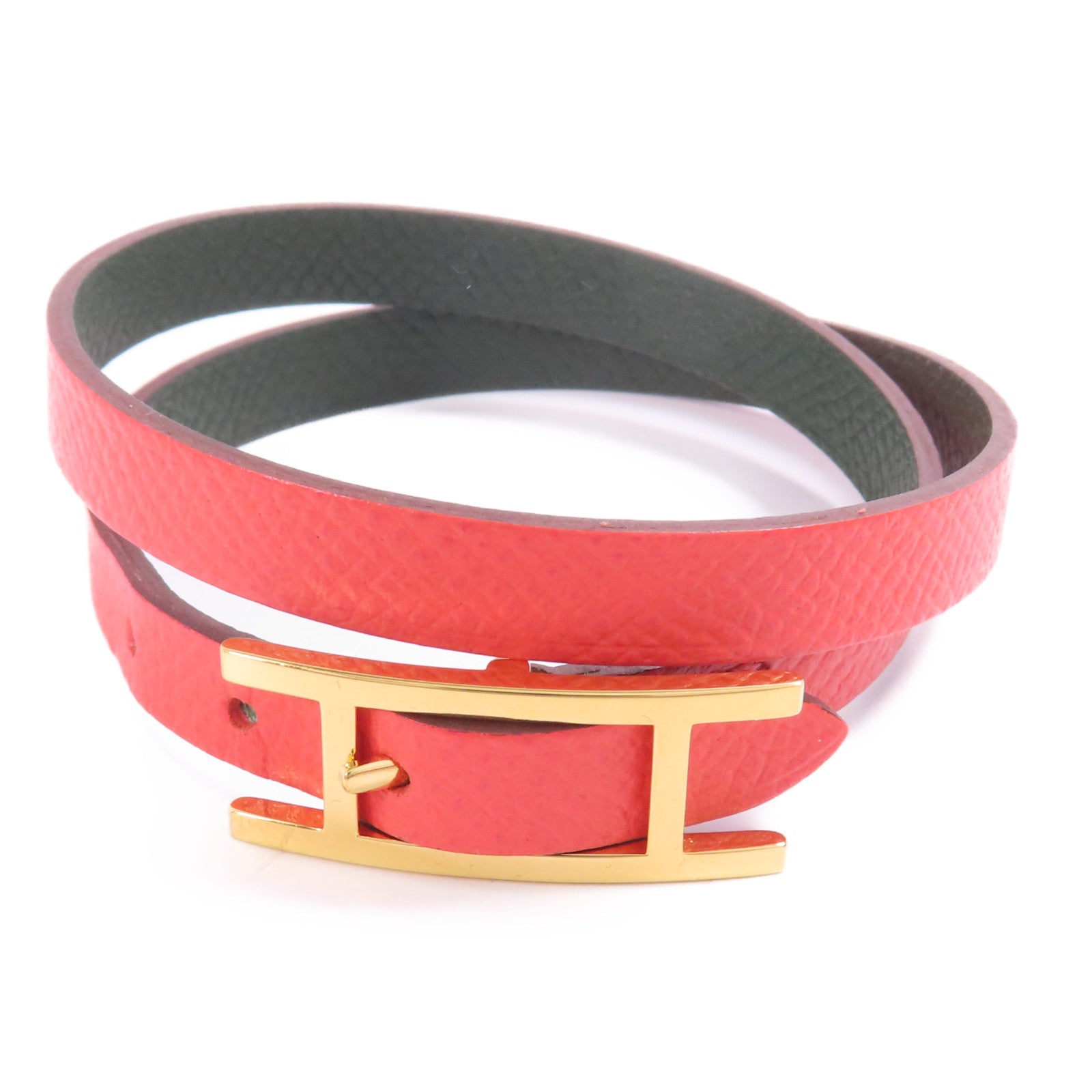 HERMES Epsom皮革Behapi Double Tour金扣手帶Rouge Casaque