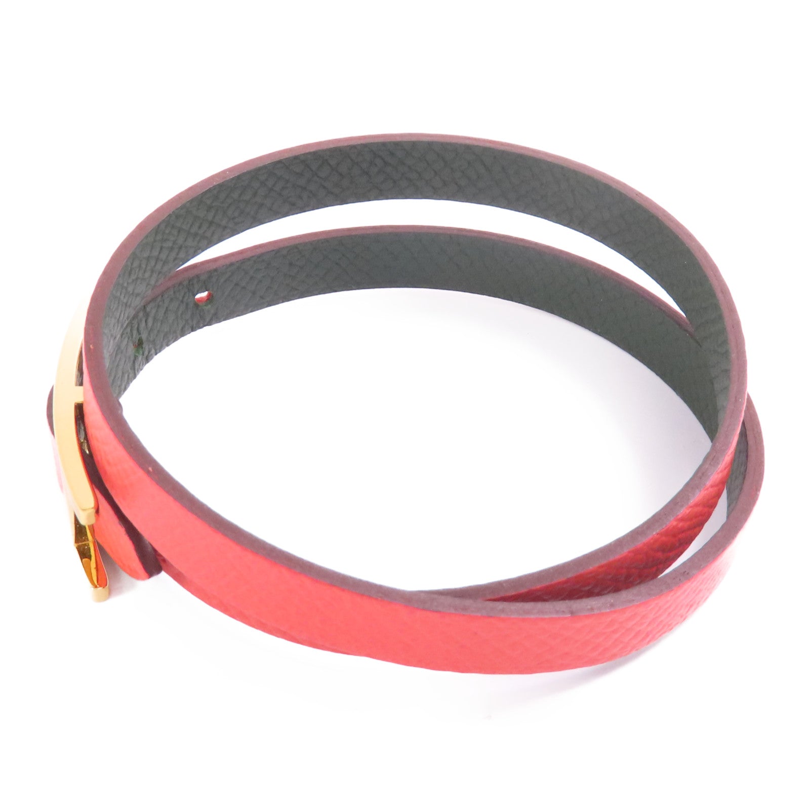 HERMES Epsom皮革Behapi Double Tour金扣手帶Rouge Casaque