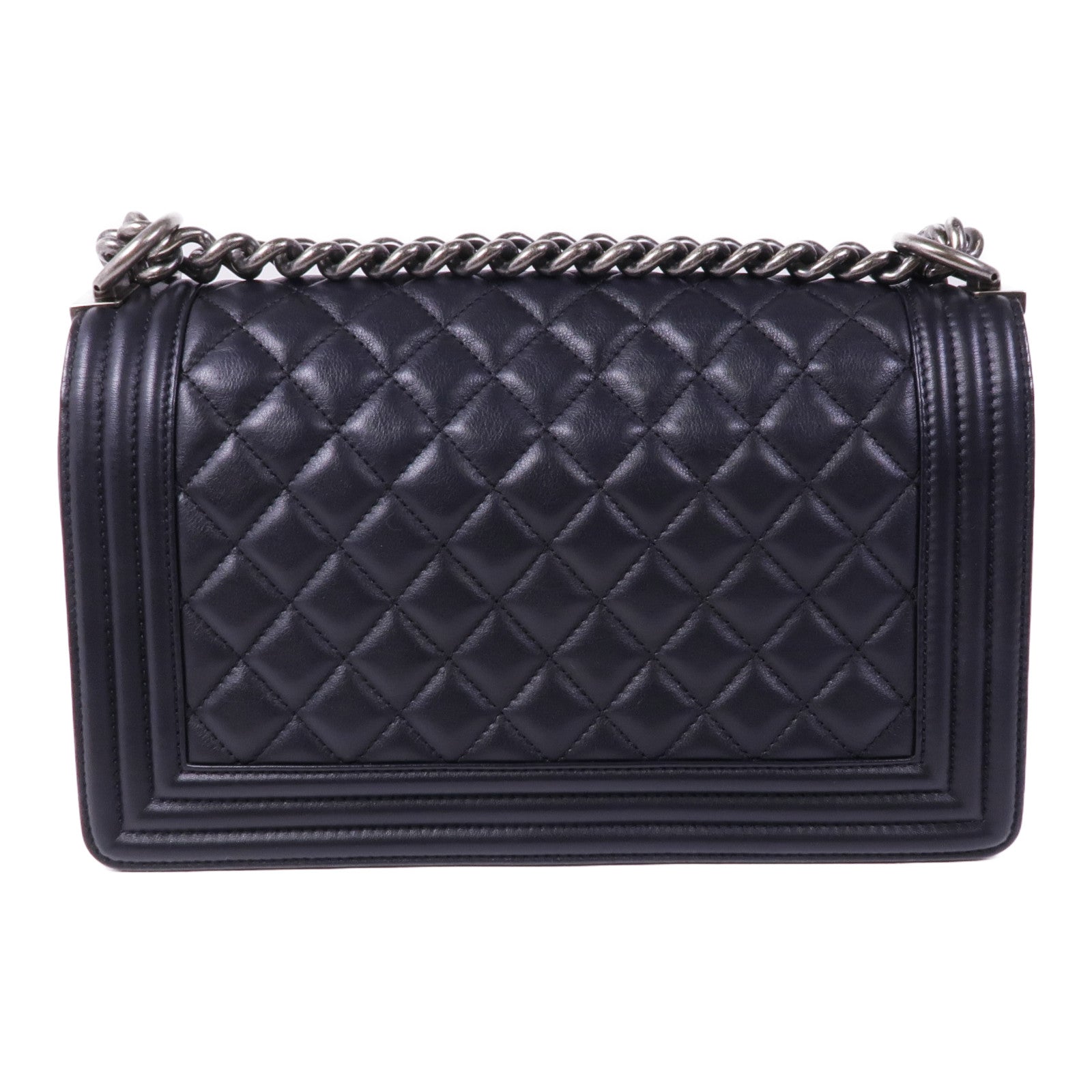 CHANEL 羊皮皮革Boy 25銀扣鏈帶肩背袋