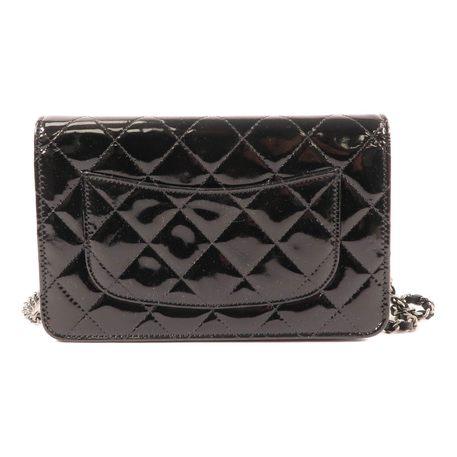 CHANEL 漆皮皮革Wallet On Chain銀扣鏈帶肩背袋