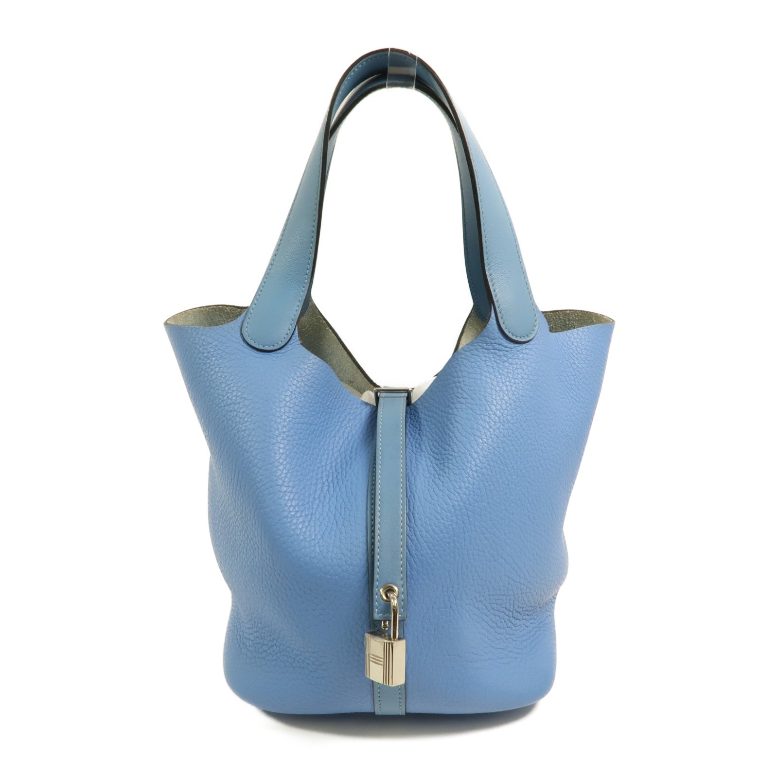 HERMES Clemence皮革Picotin MM銀扣手挽袋Bleu Paradis/Bleu Jean