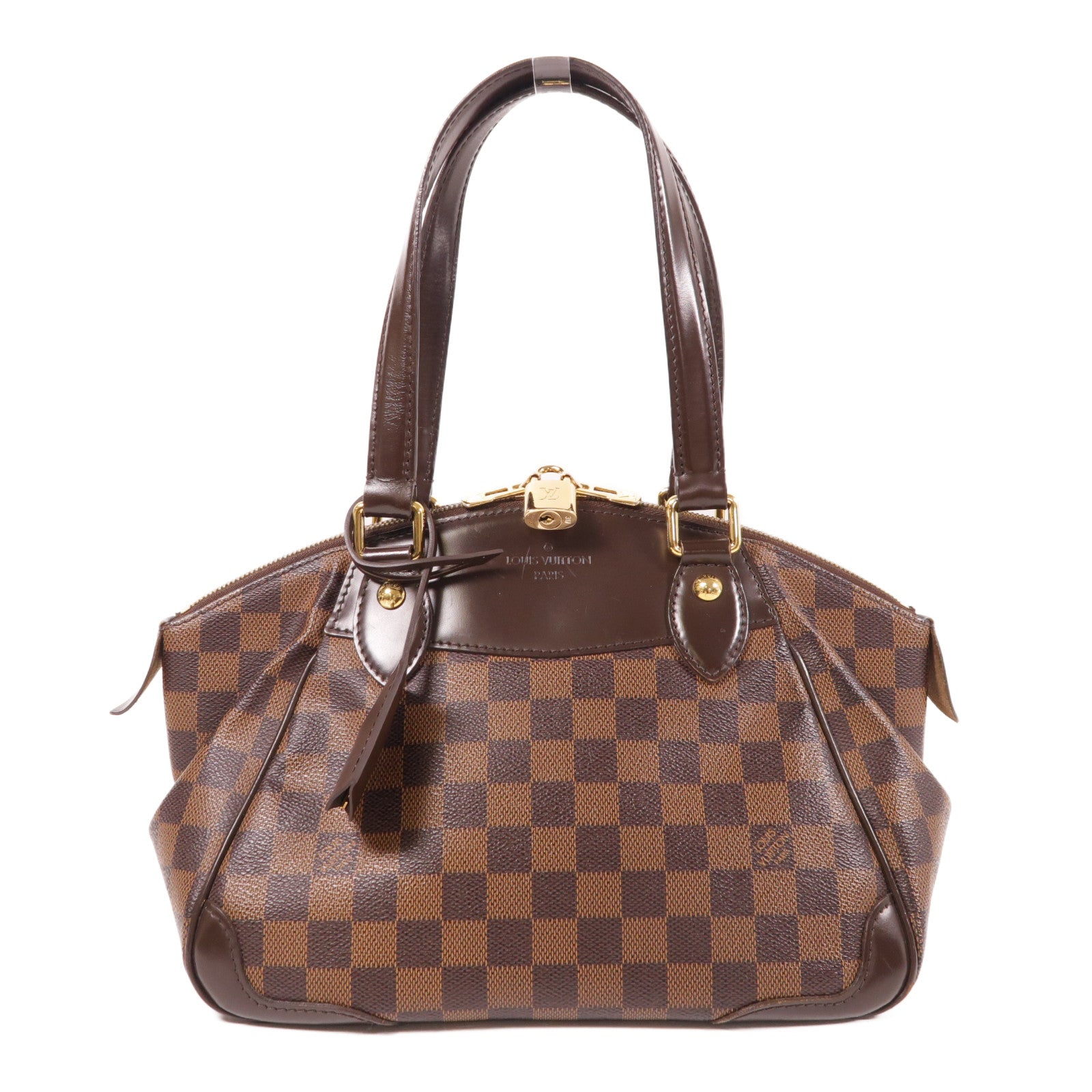 LOUIS VUITTON Damier Verona PM金扣肩背袋棕色