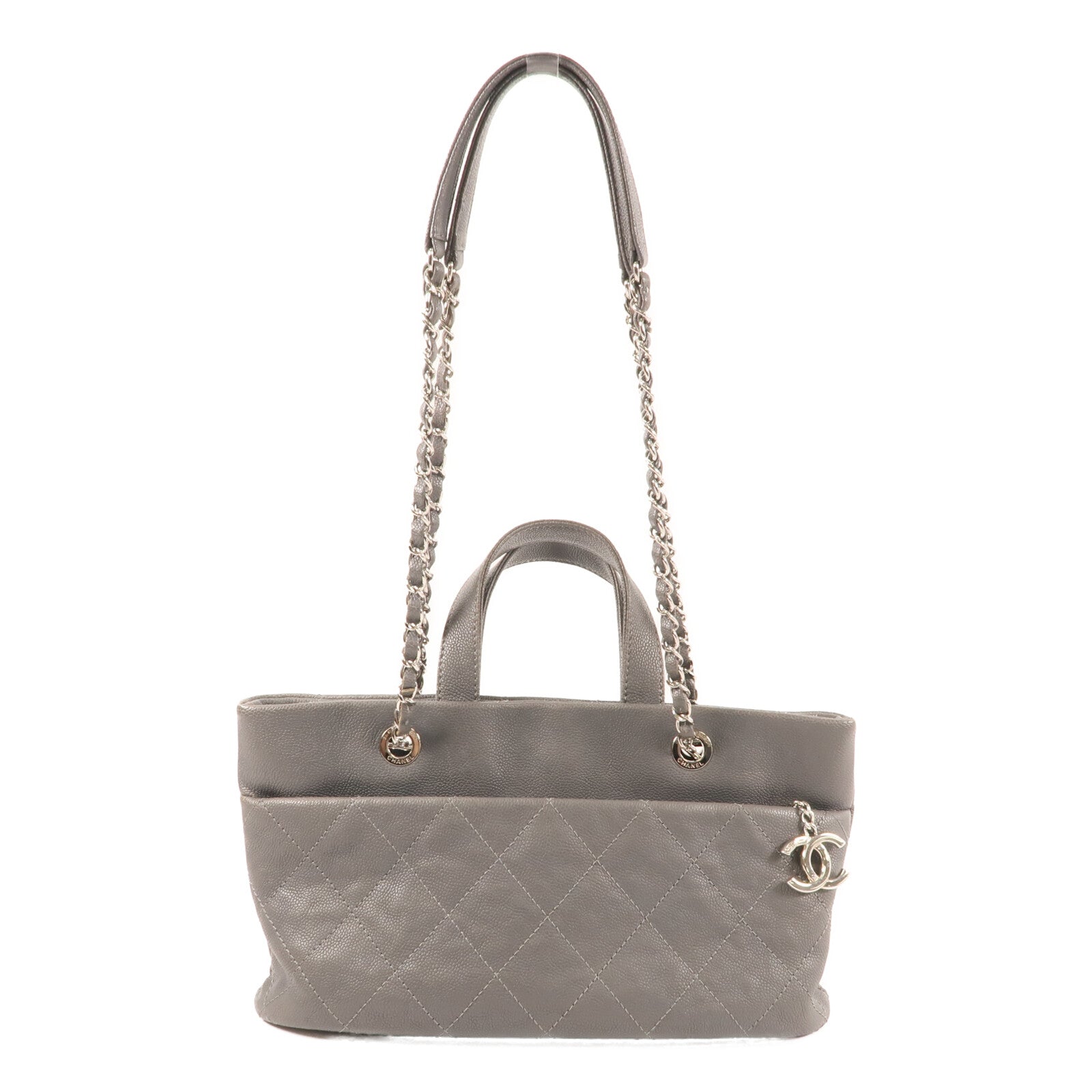 CHANEL 牛皮皮革Shoulder Bag銀扣手挽肩背兩用袋