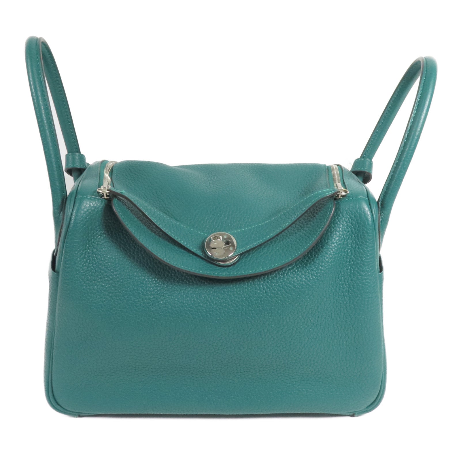 HERMES Clemence皮革Lindy 30銀扣手挽肩背兩用袋Malachite