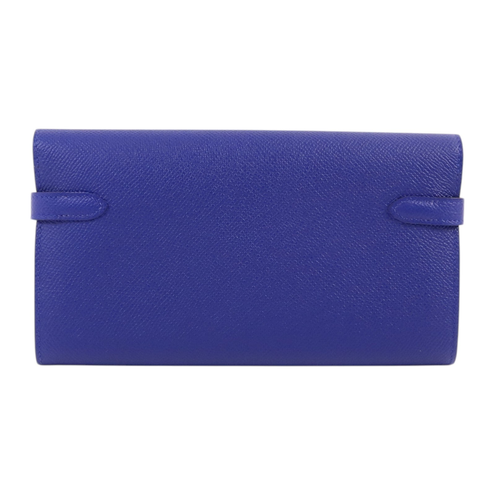 HERMES Epsom皮革Kelly Wallet銀扣長錢包Bleu Electrique