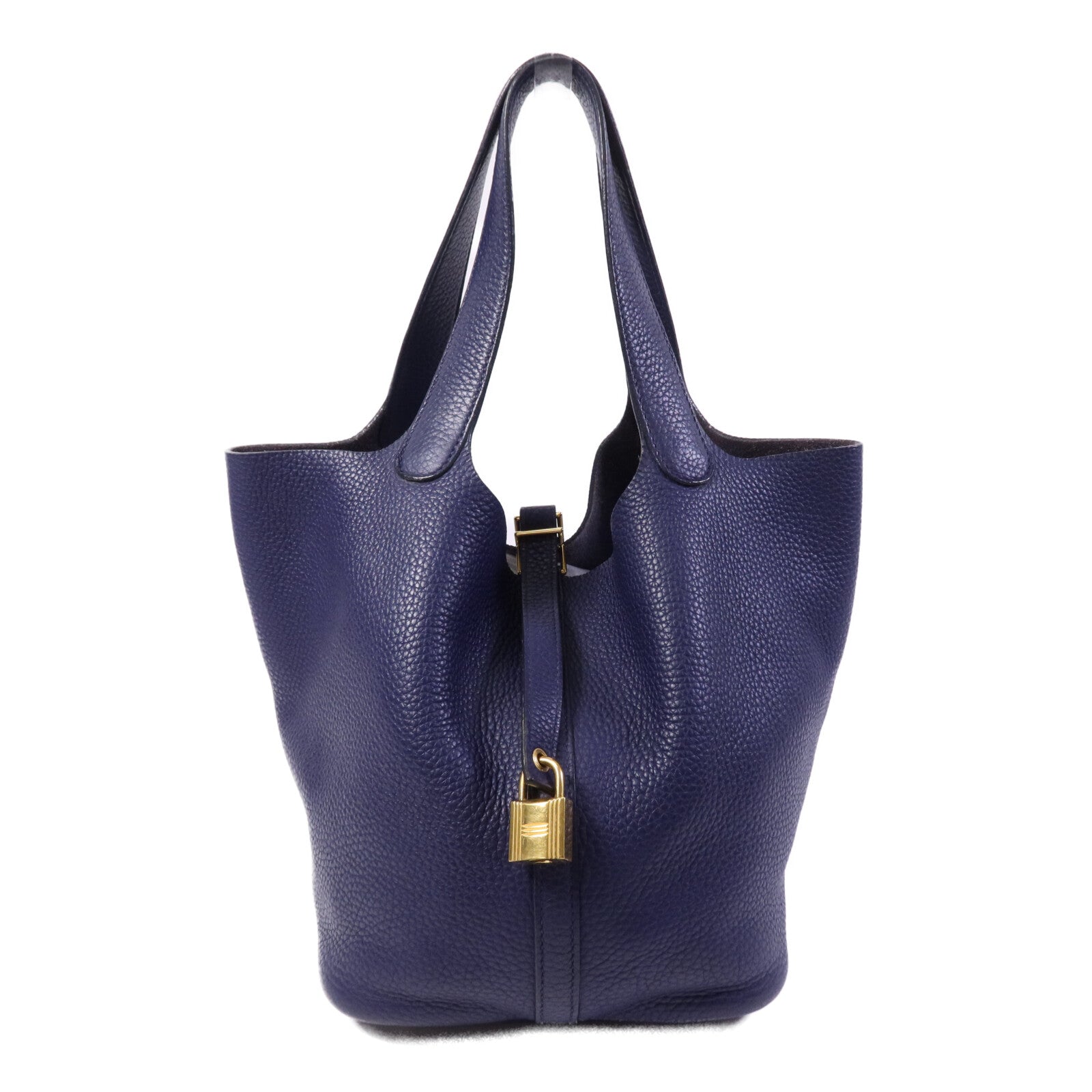 HERMES Clemence皮革Picotin MM金扣手挽袋Bleu Encre