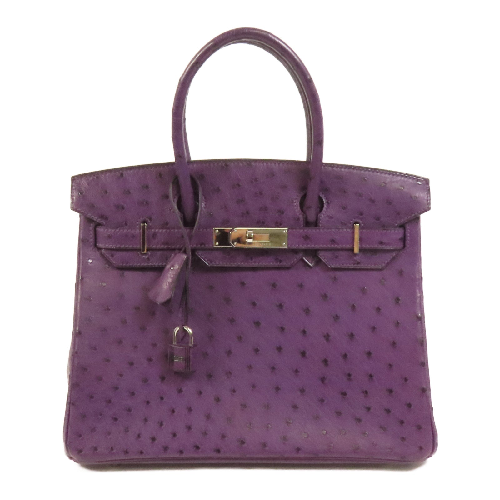HERMES 鴕鳥皮革Birkin 30銀扣手挽袋Amethyst