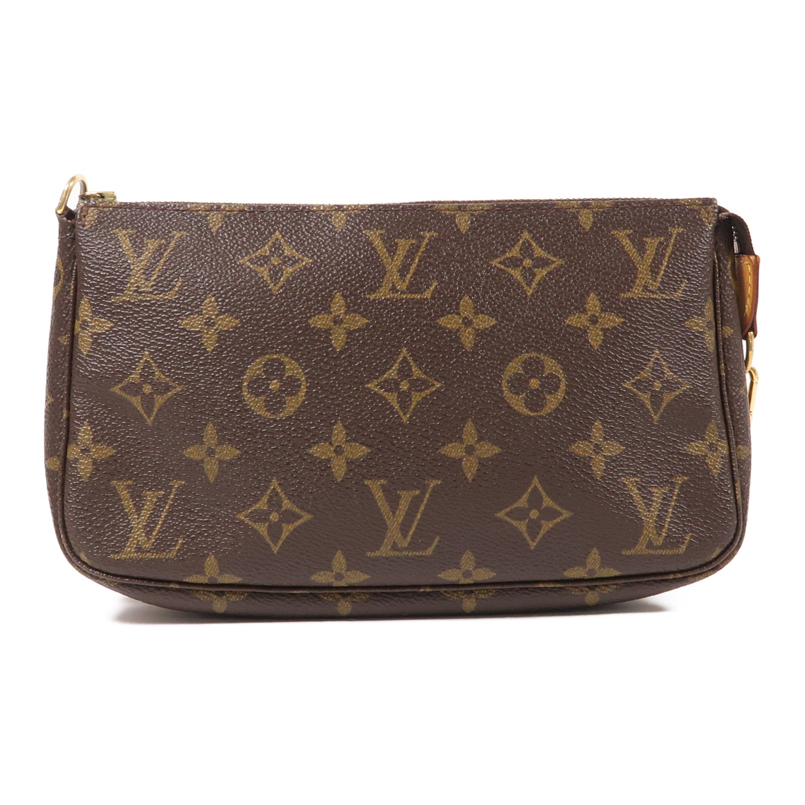 LOUIS VUITTON Monogram Pochette Accessoires金扣手挽袋棕色