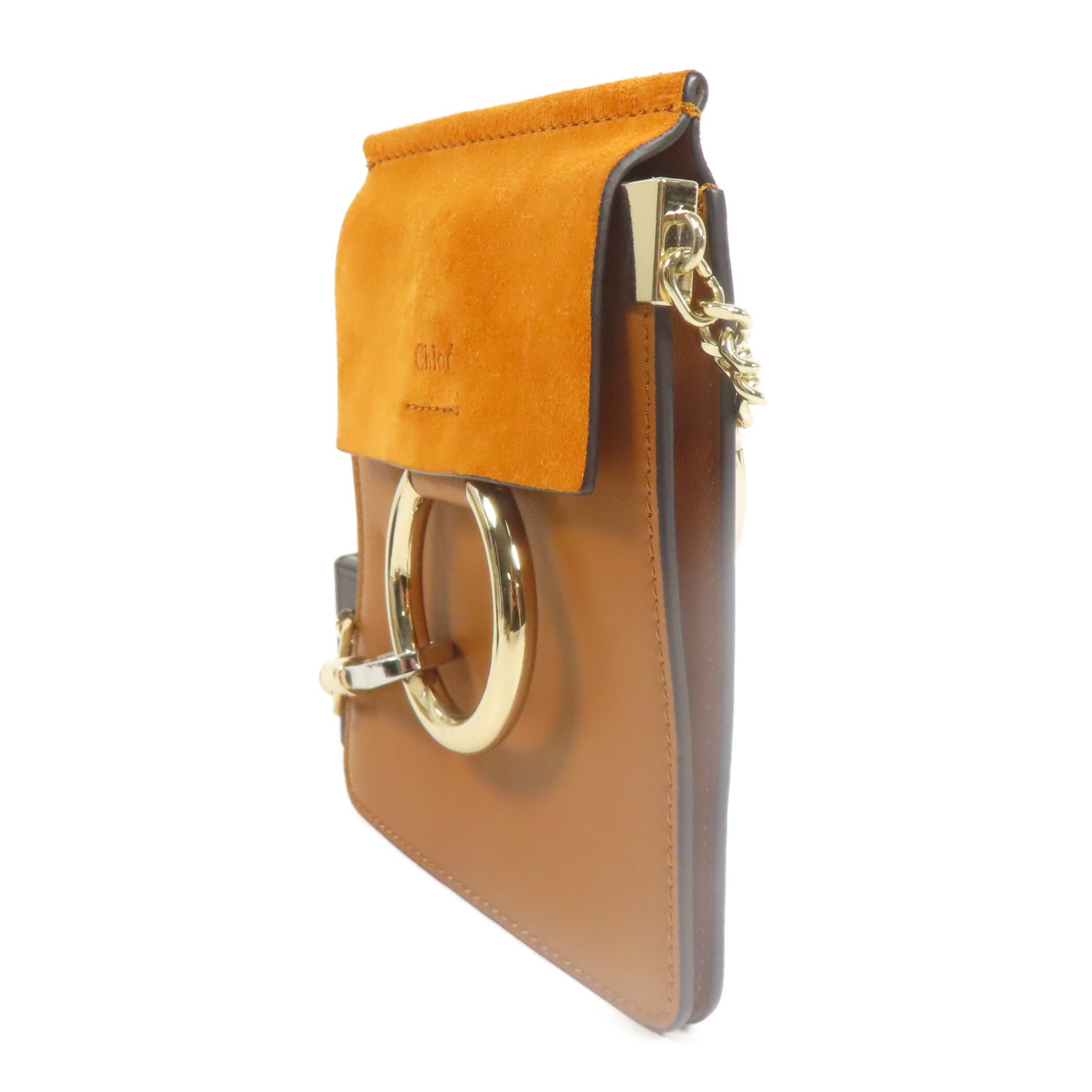 Chloe 牛皮/麂皮皮革Faye金扣肩背袋