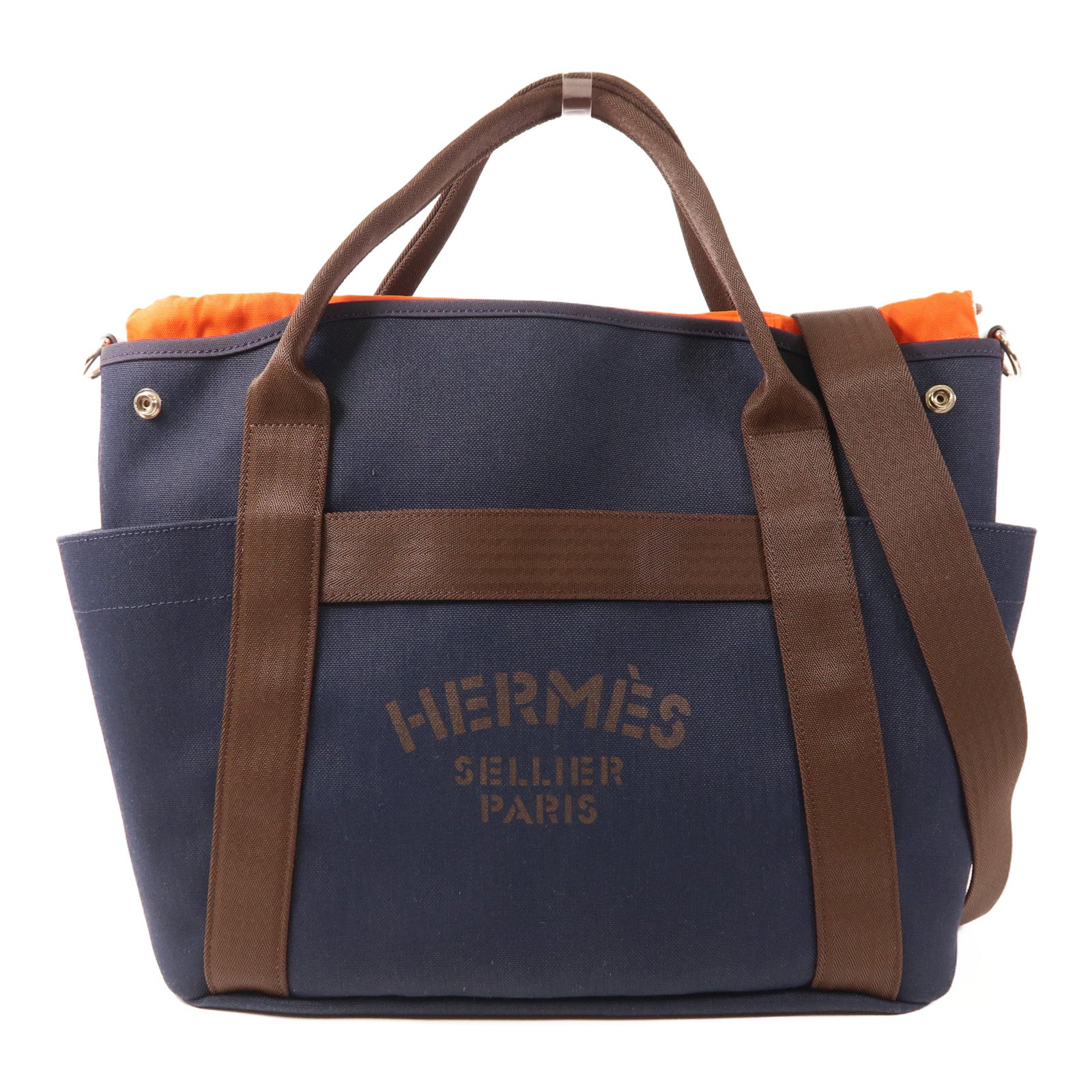 HERMES 帆布The Grooming Bag銀扣手挽肩背兩用袋