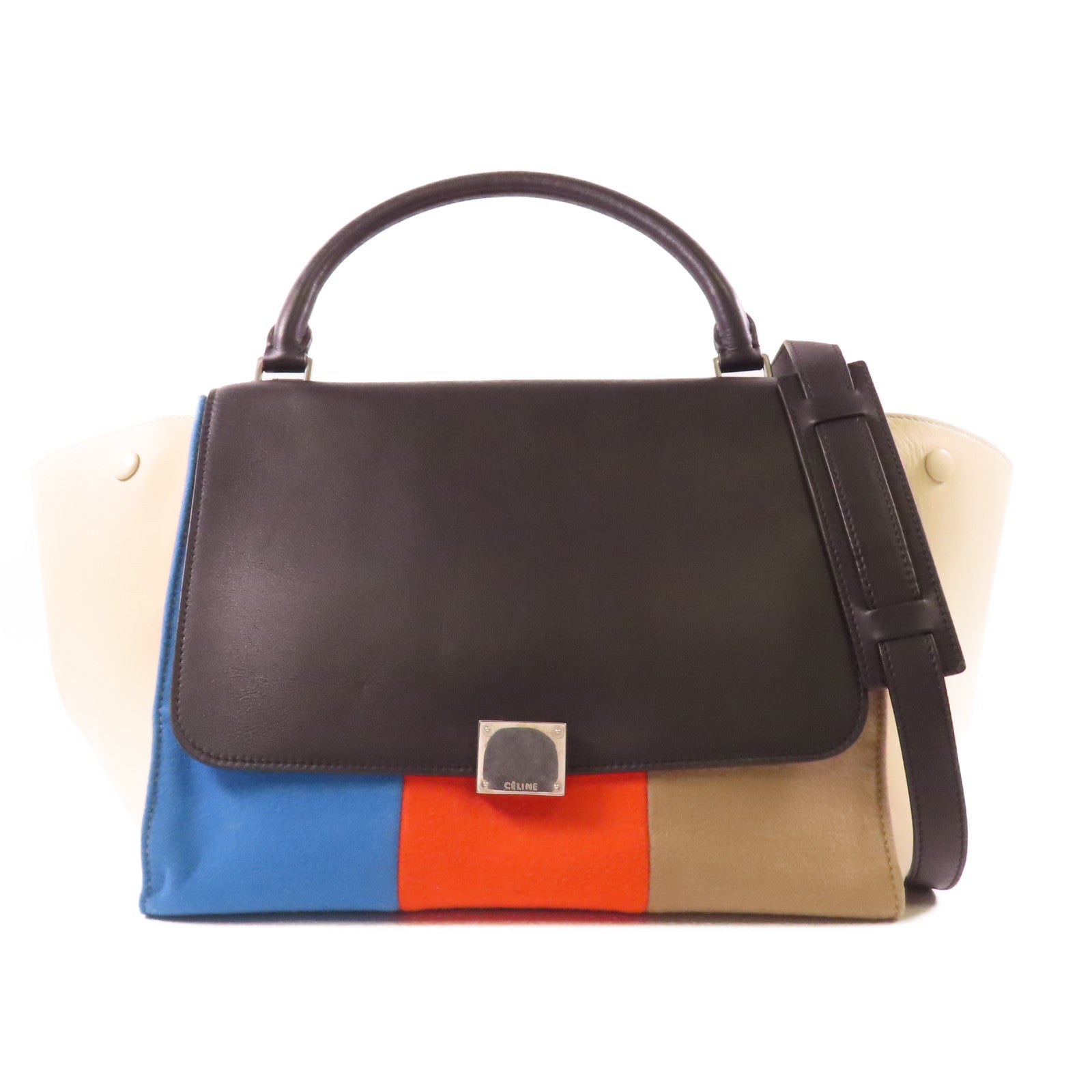 CELINE 牛皮皮革/Felt Trapeze銀扣手挽肩背兩用袋