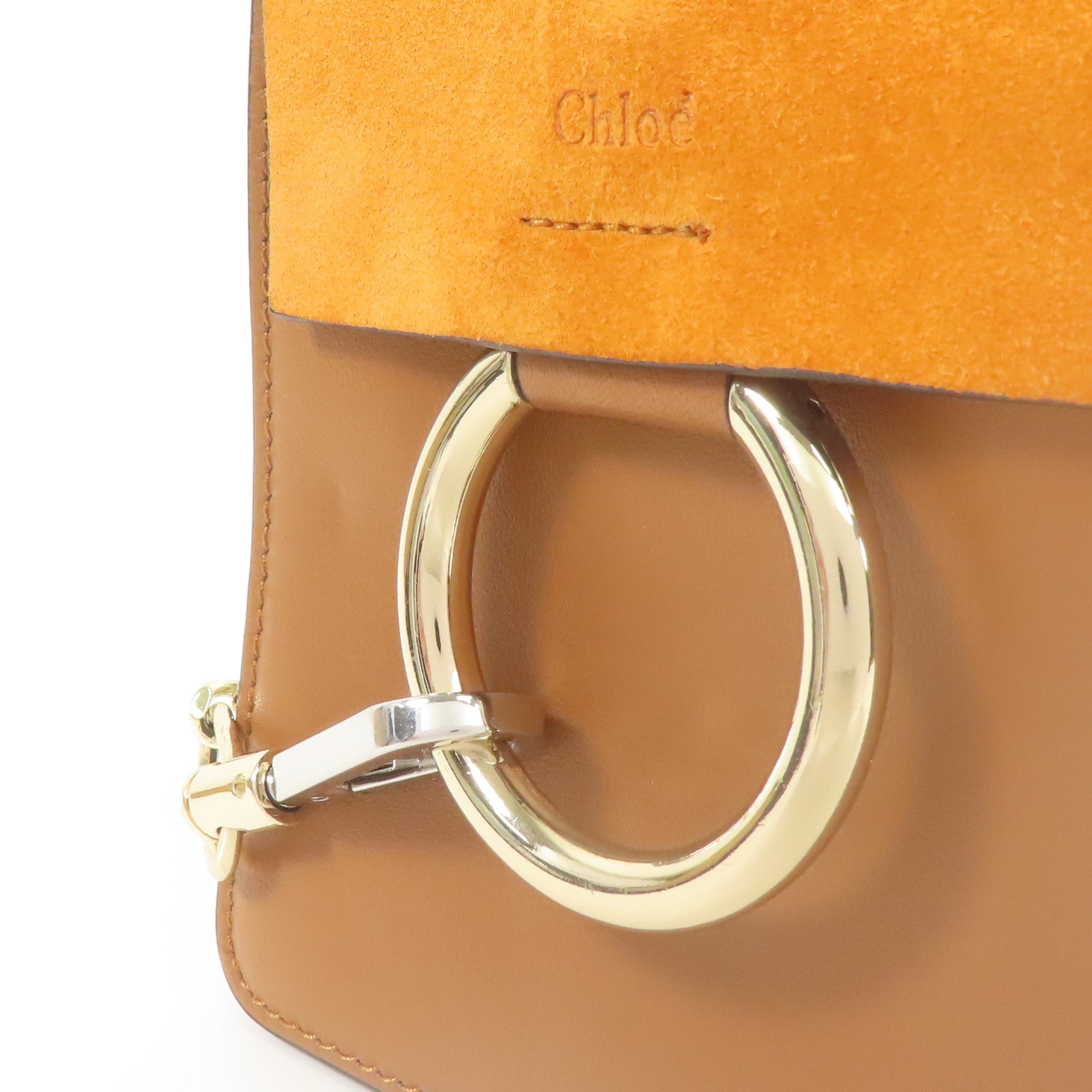 Chloe 牛皮/麂皮皮革Faye金扣肩背袋