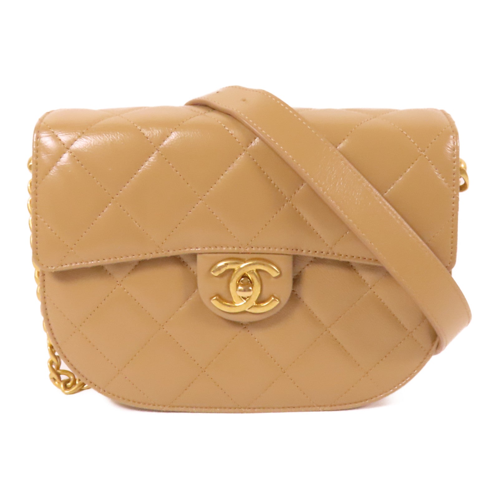 CHANEL 牛皮皮革Chain Shoulder金扣鏈帶肩背袋