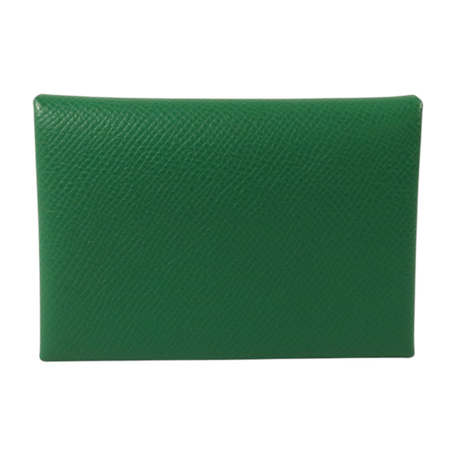 HERMES Epsom皮革Calvi Duo Compact銀扣卡片套Cactus