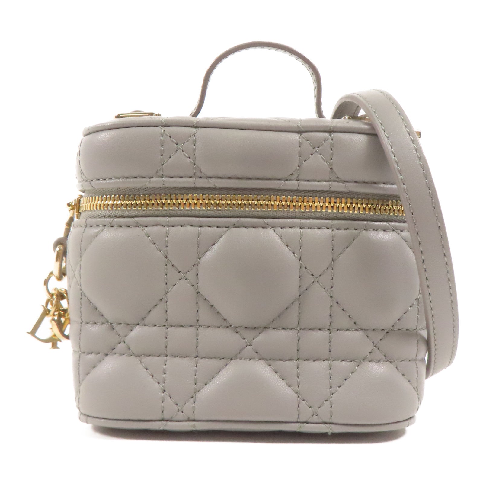 Dior CD GHW Micro Vanity Case 2 Way Bag Lambskin Leather Grey