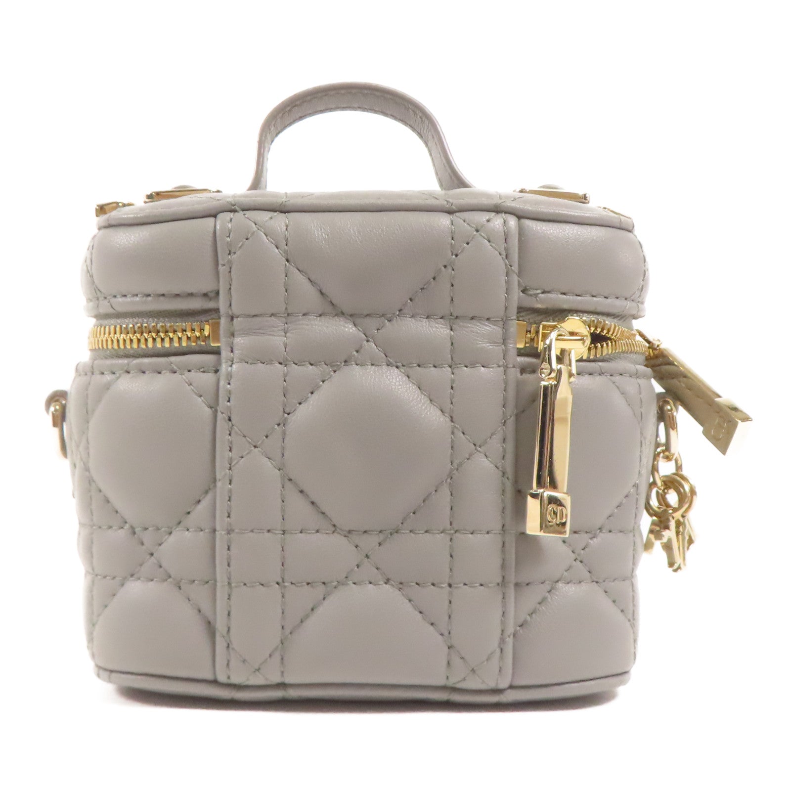 Dior CD GHW Micro Vanity Case 2 Way Bag Lambskin Leather Grey