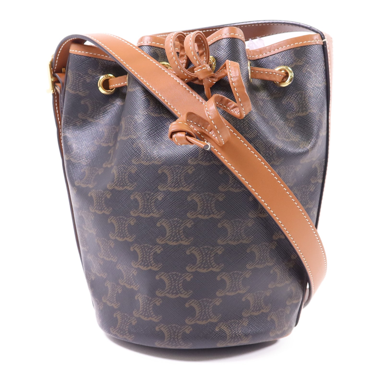 CELINE 塗層帆布Triomphe Drawstring Small Bucket金扣肩背袋