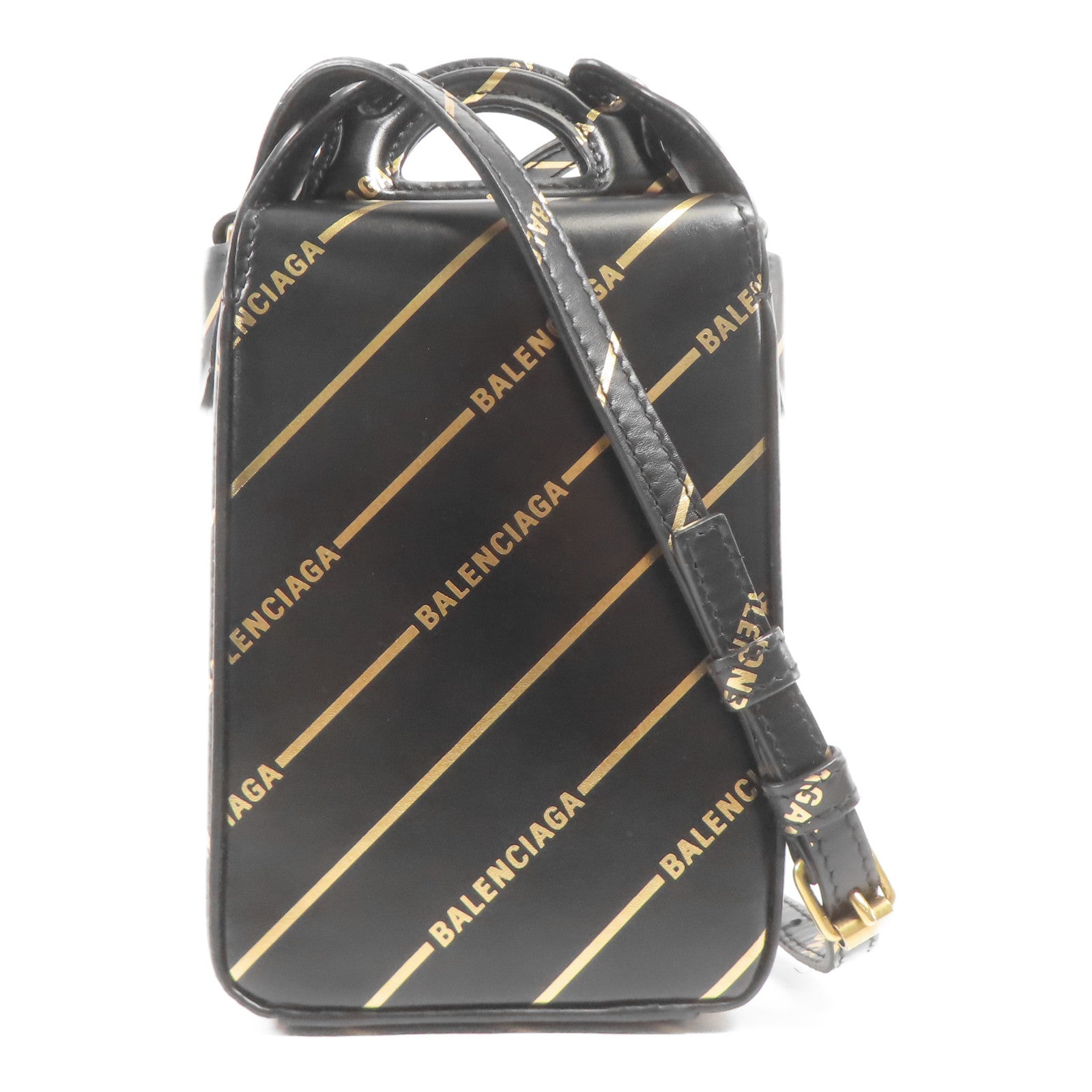 BALENCIAGA GHW Logo Shoulder Bag 2 Way Bag 643853 Calfskin Leather Black/Gold