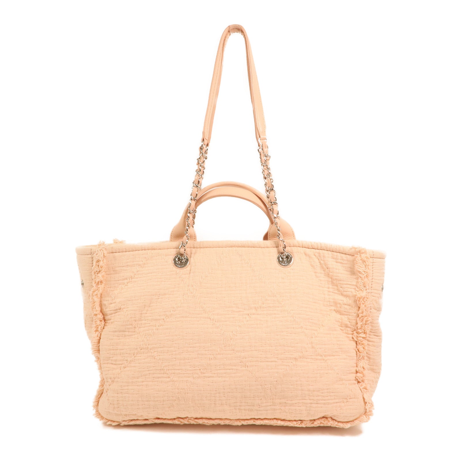 CHANEL 帆布Deauville Tote Bag銀扣手挽肩背兩用袋