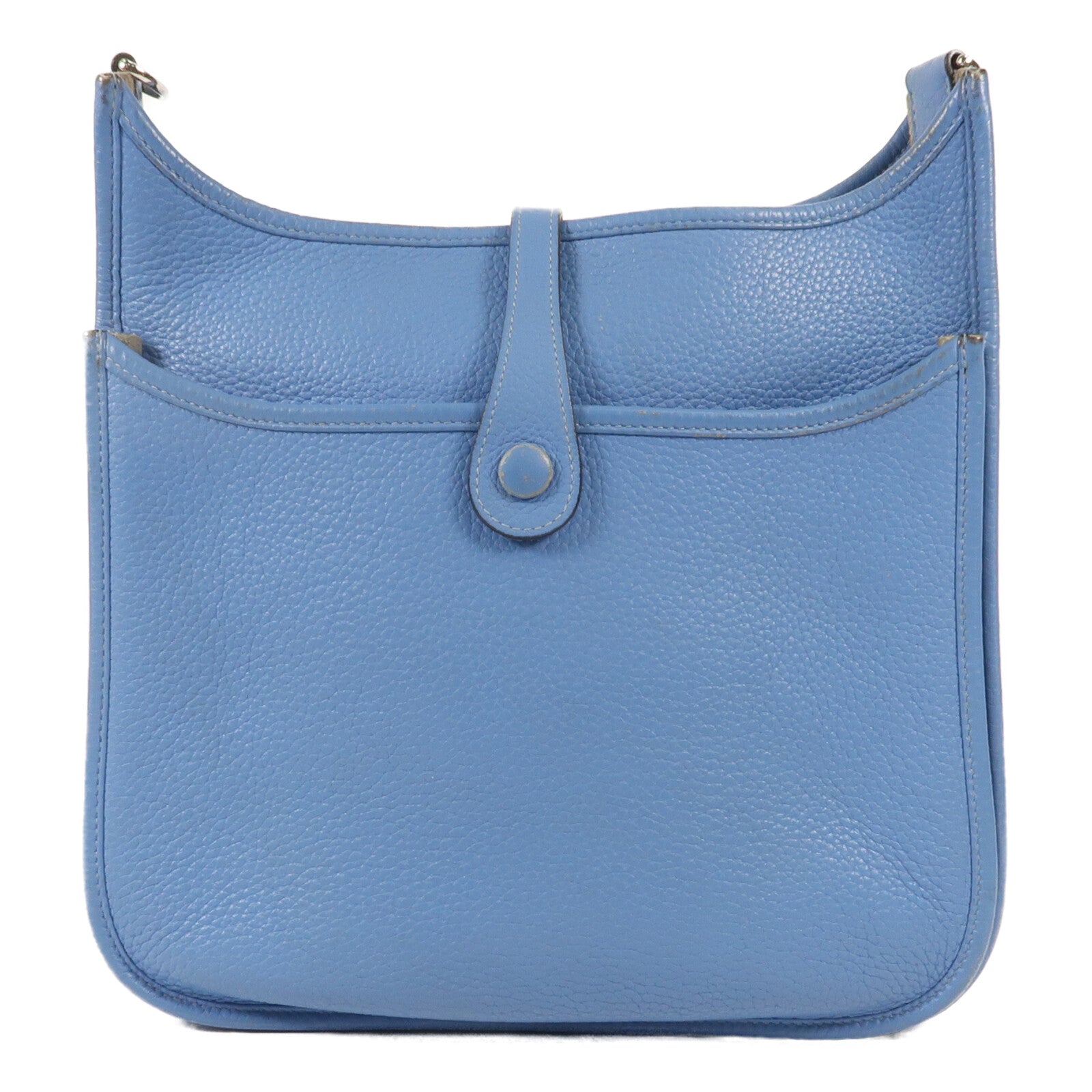 HERMES Clemence皮革Evelyne PM銀扣肩背袋Blue Jeans